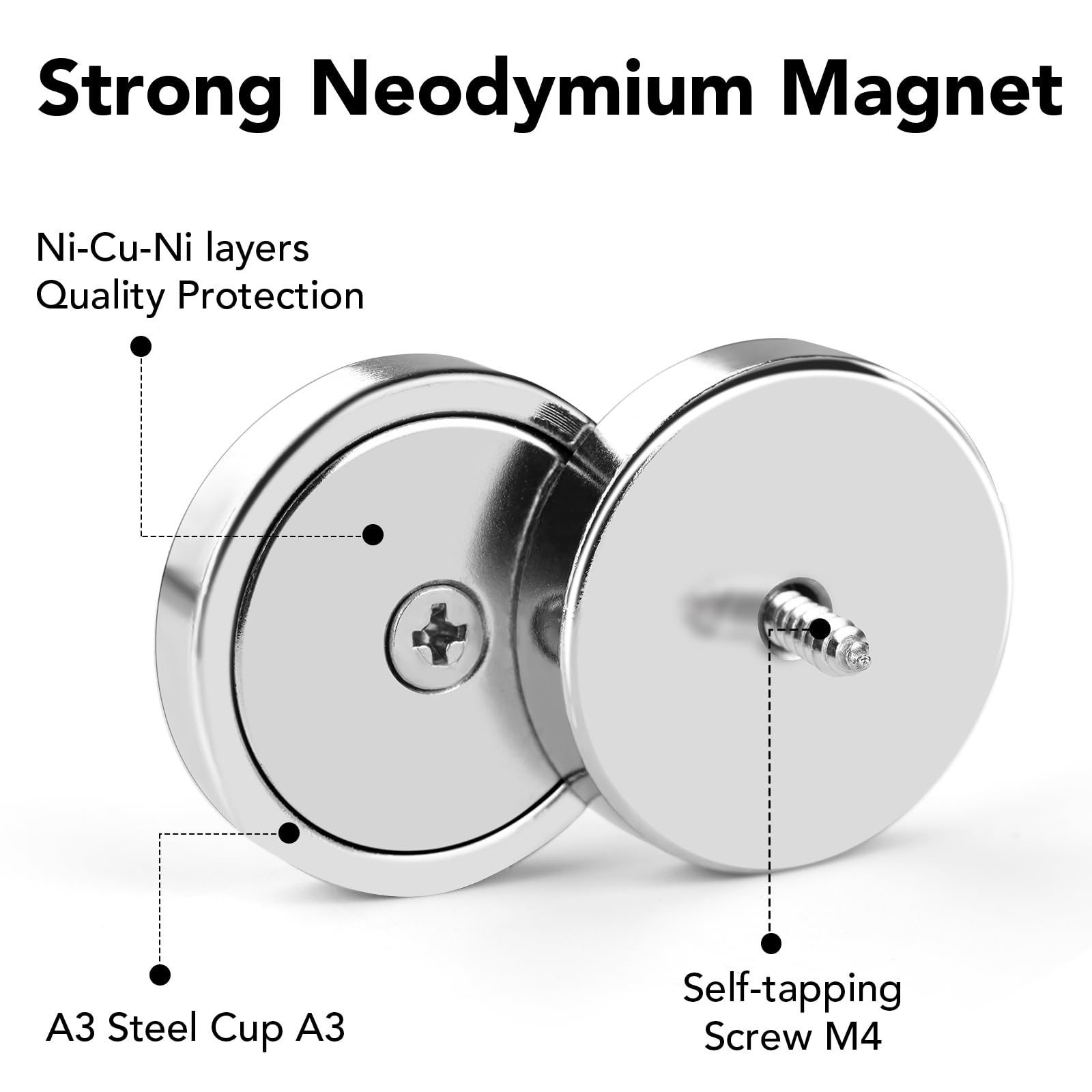 LOVIMAG Strong Magnets, 150lb+ Waterproof Strong Neodymium Cup Magnets with Screws for Wall Mounting,Rare Earth Magnet with Holes for Holding Tools Lifting, Hanging(Silver, 6 Pack)