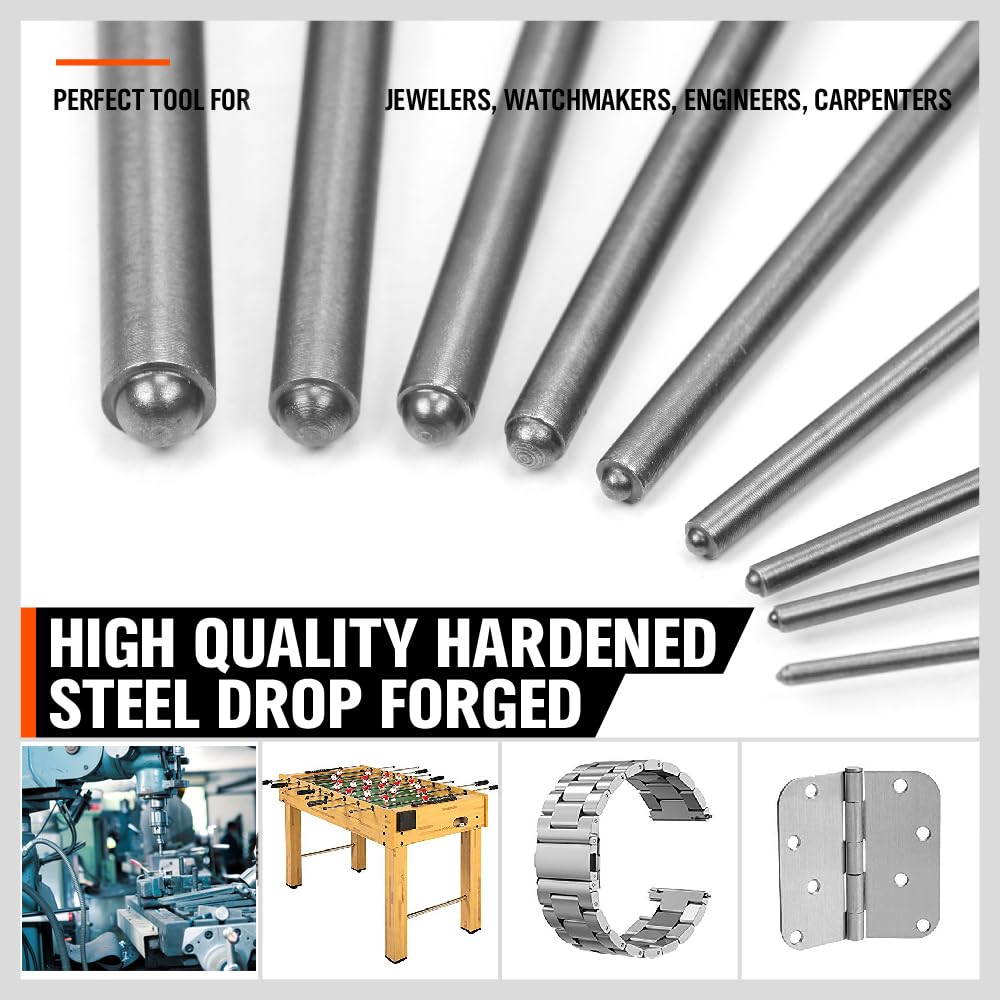 9 Pieces Roll Pin Punch Set, HORUSDY Removing Repair Tool with Holder for Automotive, Watch Repair,Jewelry and Craft
