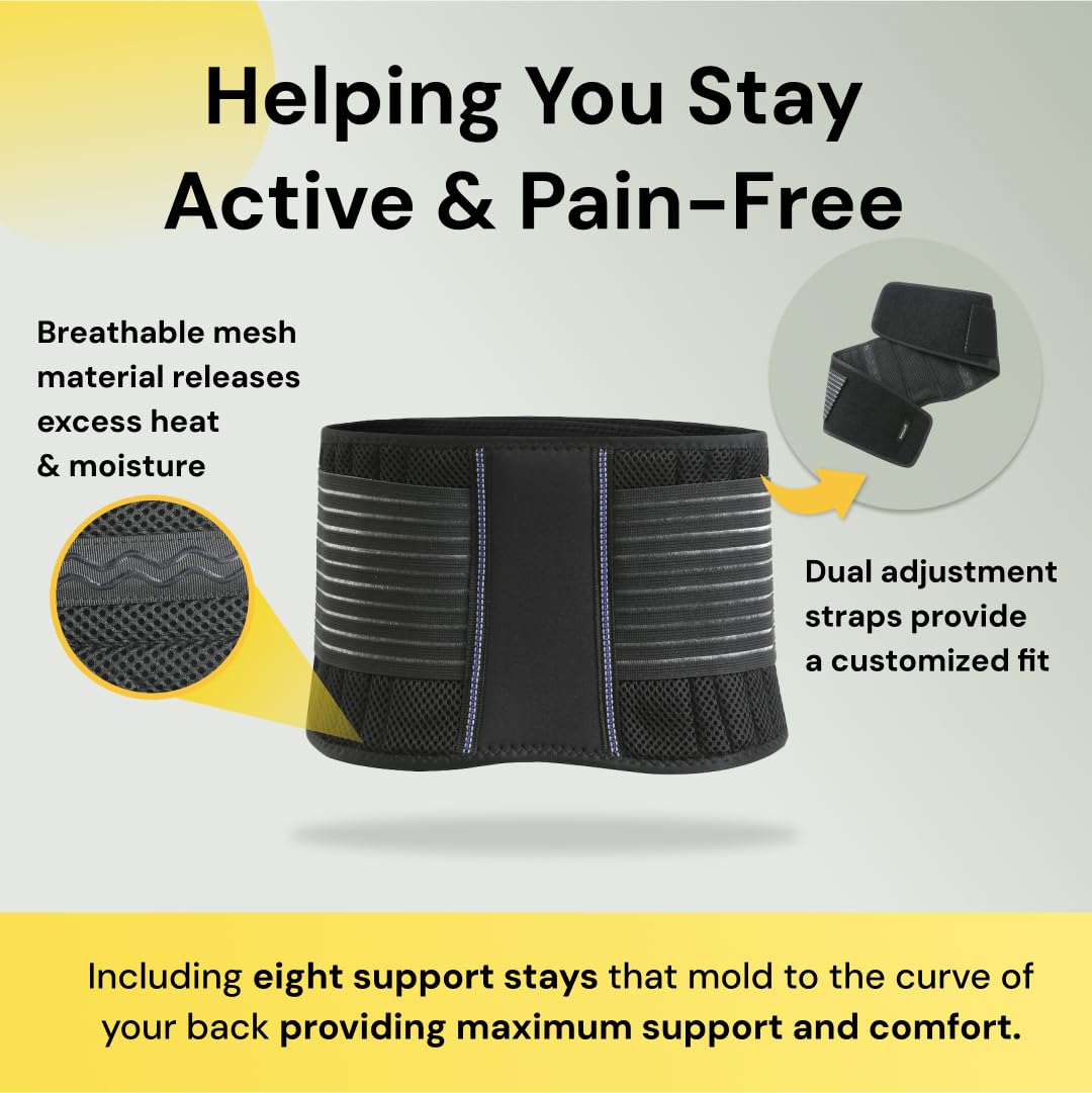 BraceUP Back Brace for Men and Women Lower Back - Breathable Waist Lumbar Support Belt for Sciatica, Herniated Disc, Scoliosis Back Pain Relief, Heavy lifting, with Dual Adjustable Straps (L/XL)