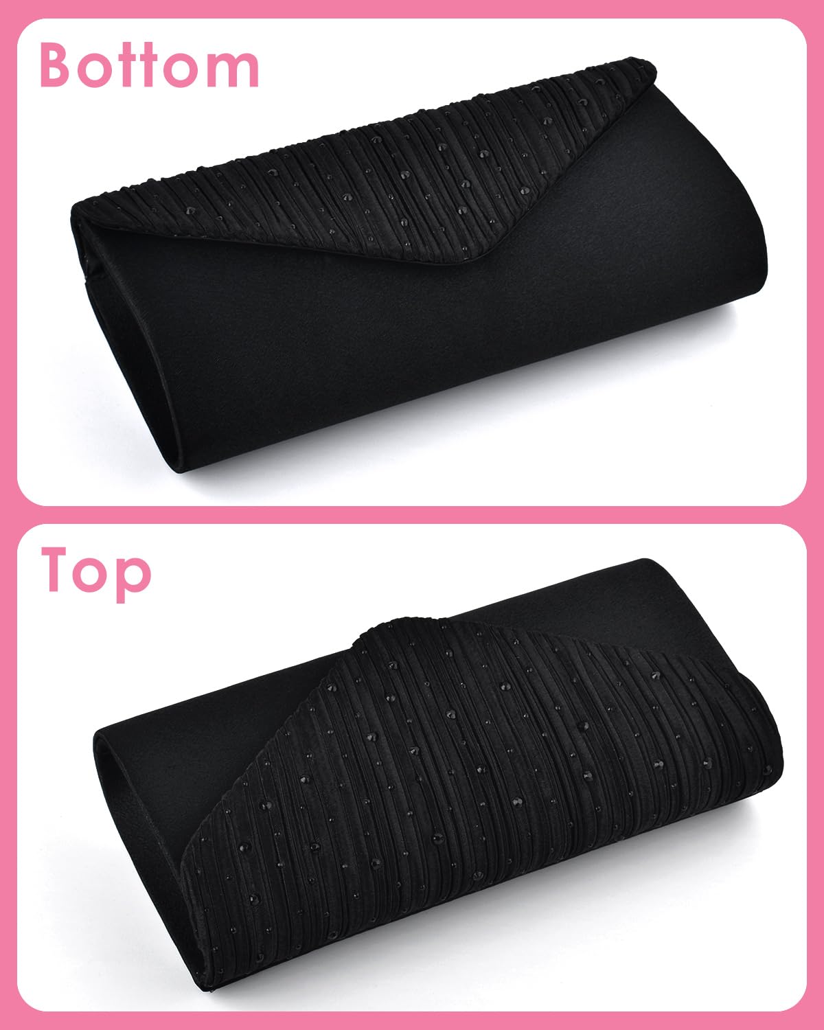 TINDTOP Evening Clutch Purses for Women Handbags for Formal Wedding Party Cocktail Prom Crossbody Shoulder Envelope Bag (A-Black)
