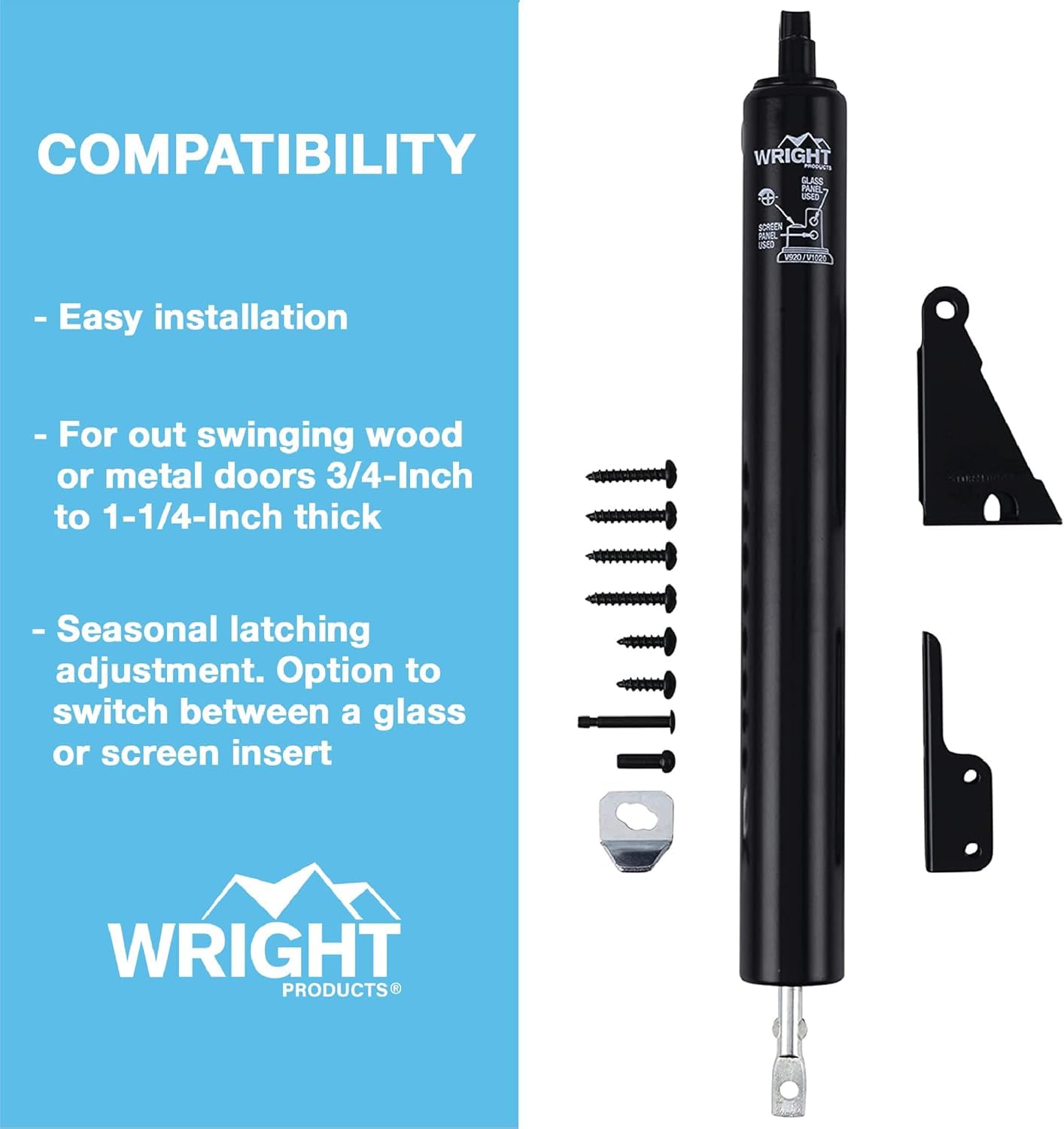 Wright Products - Standard Duty Pneumatic Screen and Storm Door Closer, Black