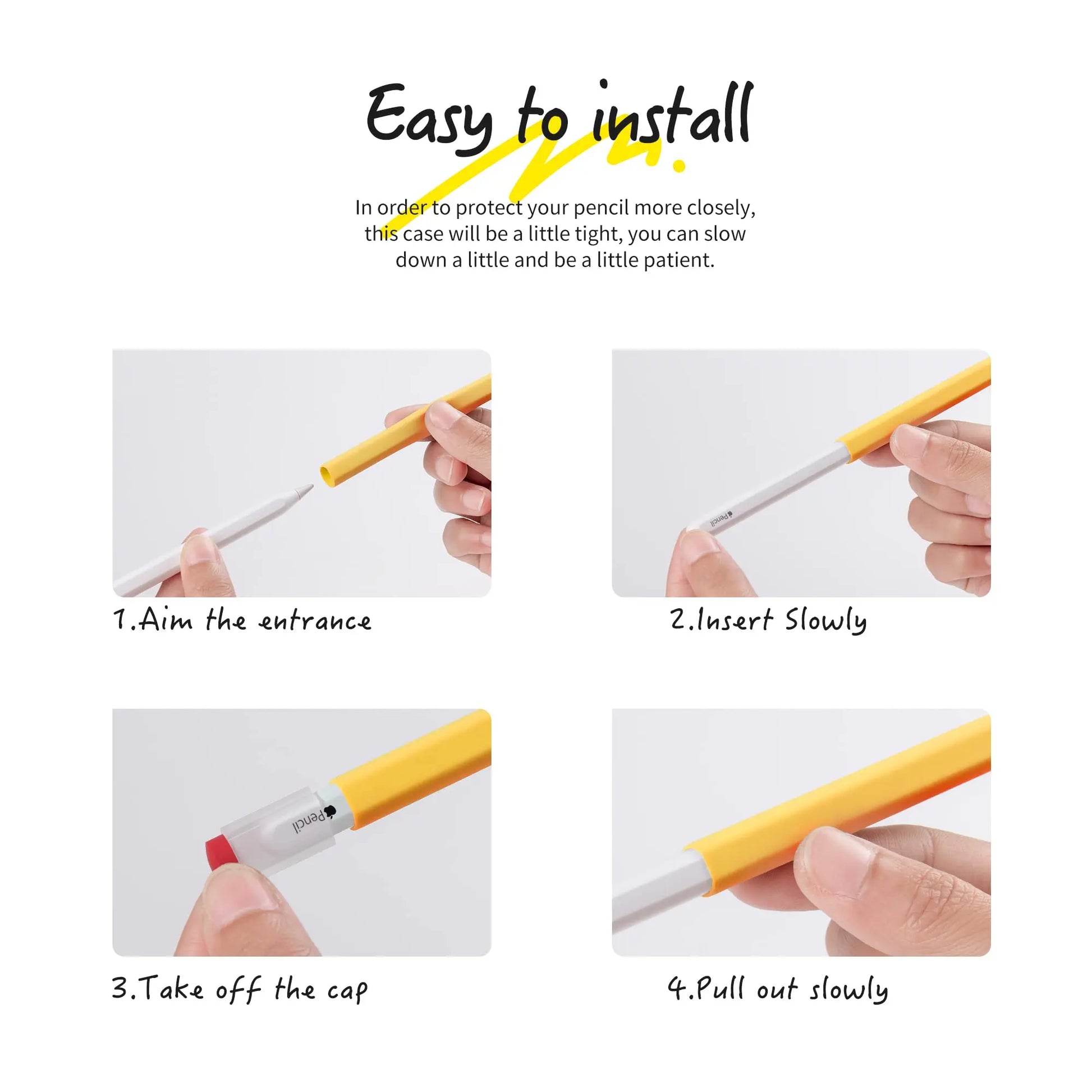 ELETIUO Silicone Case Compatible with Apple Pencil 2nd Generaion Cover,Protective Holder Grip Sleeve with Cap Accessories Compatible with iPad Pro 11 12.9 inch,Yellow