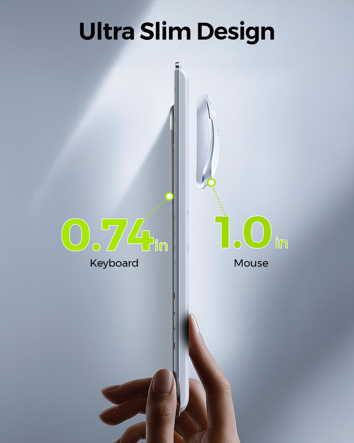 Wireless Keyboard and Mouse Combo - Full Size Slim Thin Wireless Keyboard Mouse with Numeric Keypad 2.4G Stable Connection Adjustable DPI (White & Silver)