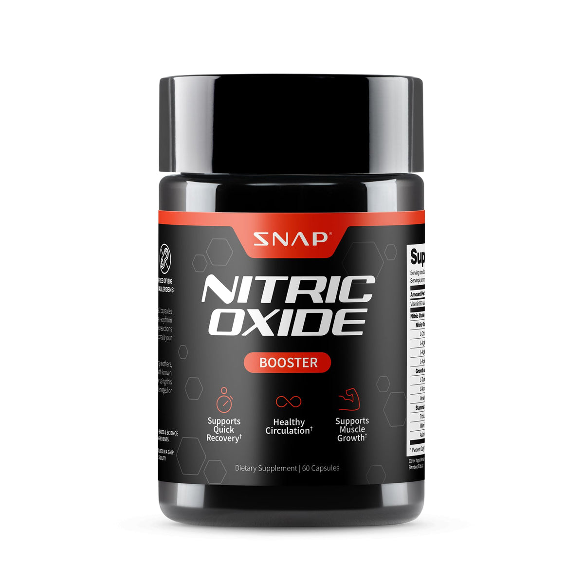 Snap Supplements Stickoxid-Booster-Ergänzung mit L-Arginin und L-Citrullin essentiellen Aminosäuren und Ginsengwurzel, Energie, Herzgesundheit, Muskelwachstum & Kreislaufunterstützung, 60 Kapseln