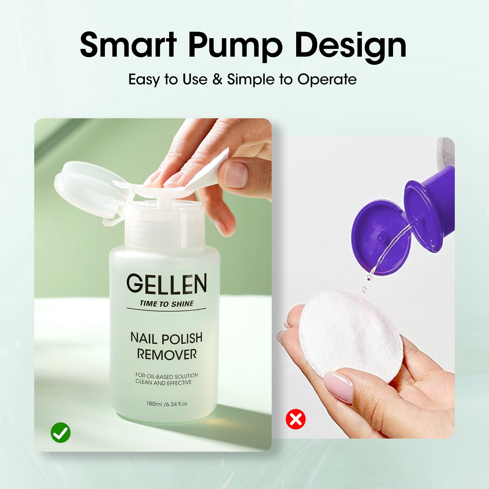 Gellen Nail Polish Remover, Non Acetone Nail Polish Removal for Regular Nail Polishes, Jasmine Scent Healthy Nail Polish Remover with Easy Push-down Pump, 6.09 Fl Oz