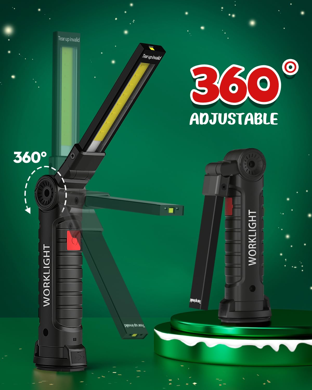 Coquimbo Tool Gifts for Men Dad Him Husband, Rechargeable LED Work Light BBQ Grill Light Accessories with Magnetic Base, 360° Rotate Mechanic Flashlight Stocking Stuffers for Men Adults (2 Pack Black)