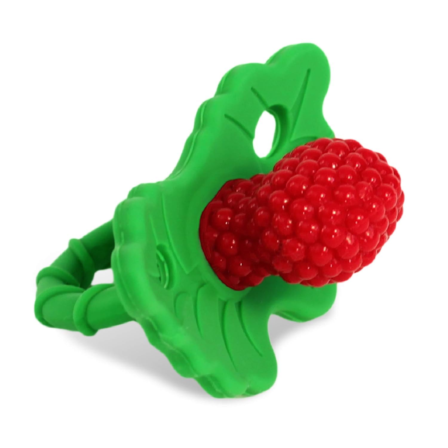 RaZbaby RaZberry Silicone Teether Pacifier - Teething Relief for Infants, Food-Grade, BPA-Free, Hands-Free Design, Natural Berrybumps Fruit Texture for Sensory Development, Freezable - Red