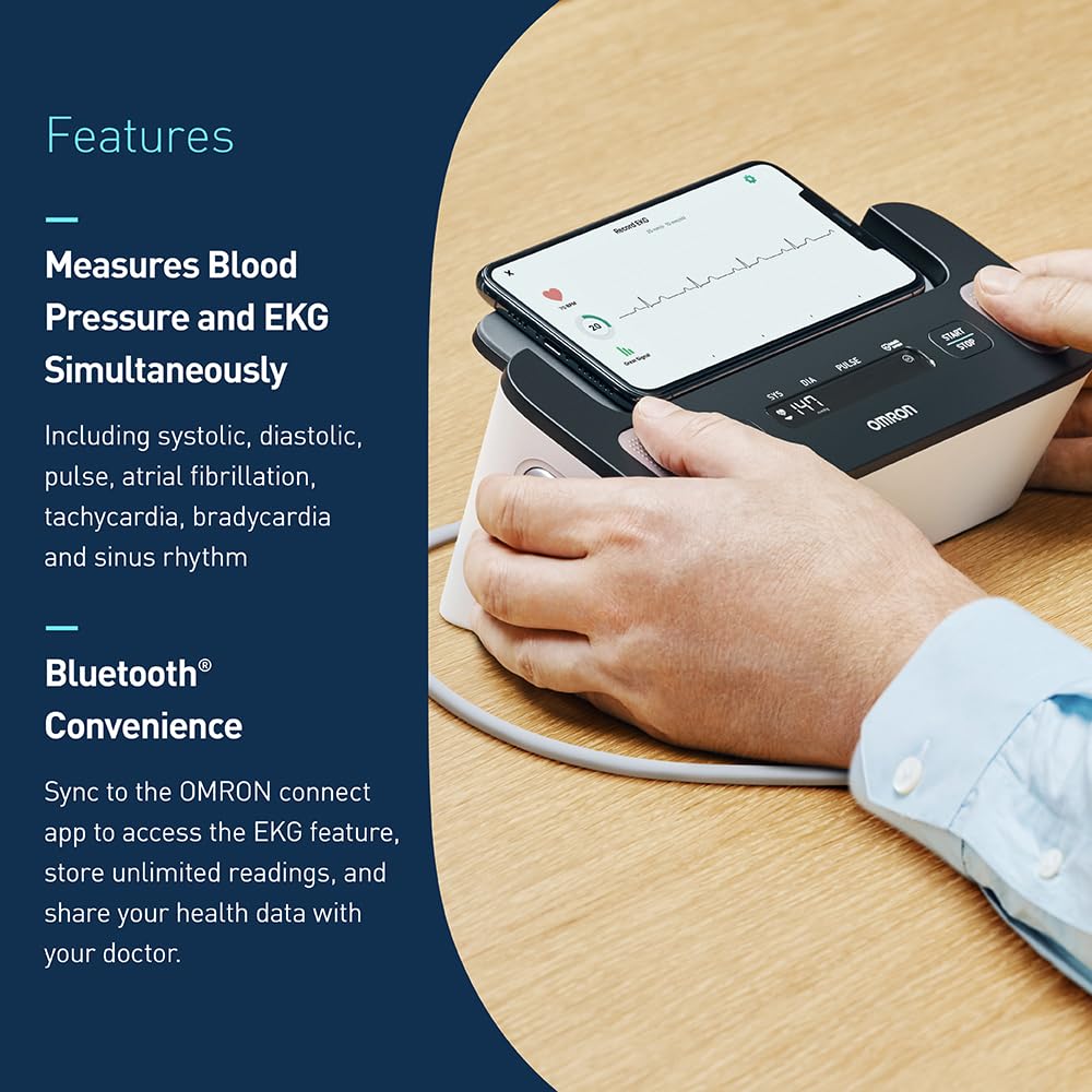OMRON 2-in-1 Upper Arm Blood Pressure Monitor & 1-Lead EKG Monitor - Clinically Validated Blood Pressure Arm Cuff & Machine - Use OMRON Connect App
