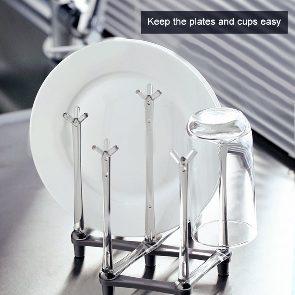 Marbrasse Retractable Cup Drying Rack, Drinking Glass and Sports Bottle Drainer Stand, Plastic Bag Dryer with Non-Slip Bottom for Kitchen Countertop