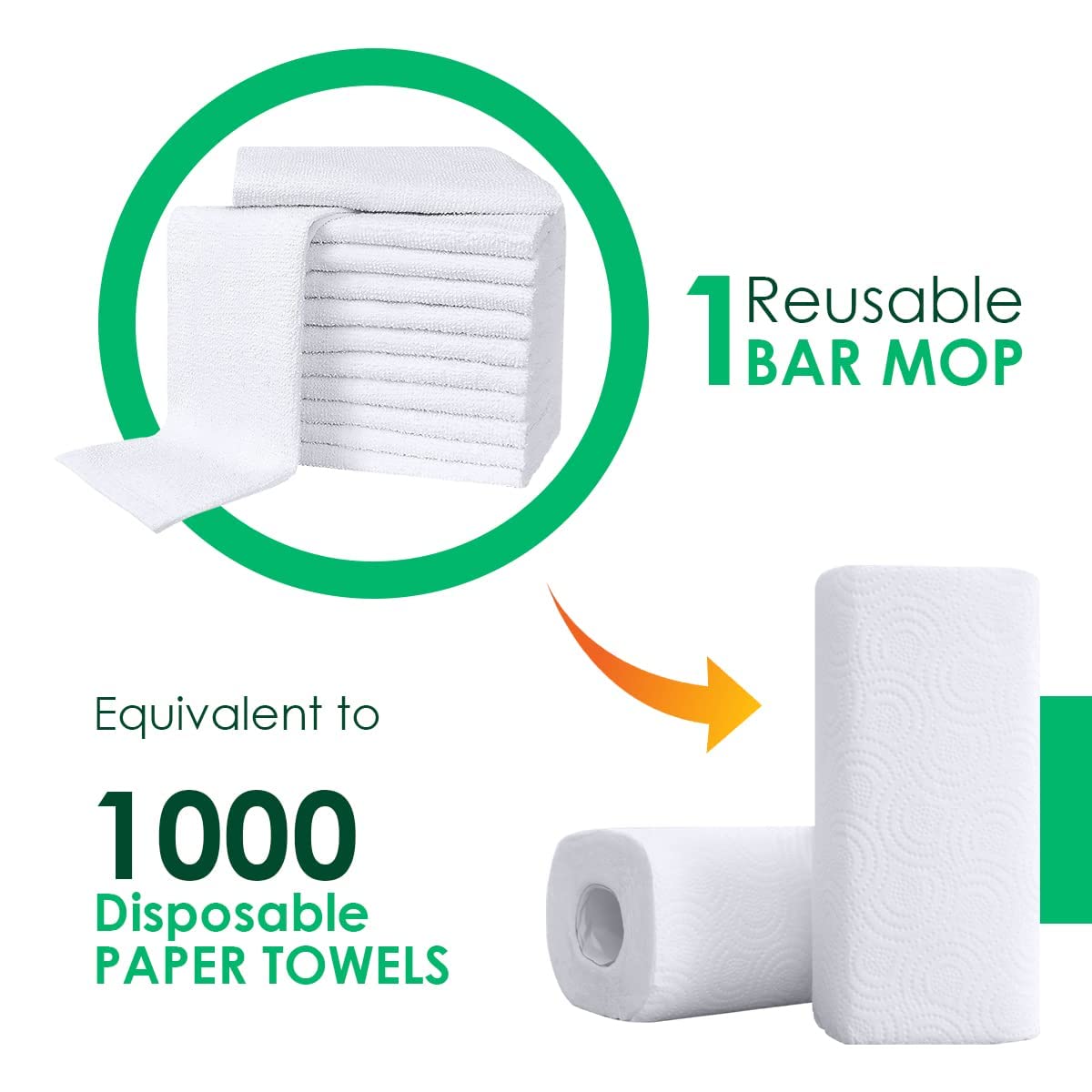 Avalon Towels Terry Bar Mop Towels (Value Pack of 60) Size 14"x17" – Absorbent and Durable, Multipurpose Cleaning Rags, Cotton Cleaning Cloths, Terry Cloth Rags, Reusable Shop Rag (White)