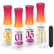 modelones Dip Powder Liquid Set 4+4 Pcs, Dip Powder System Set with Base Coat/Top Coat/Activator/Brush Saver/Manicure Tools for Nail Kit Art DIY Salon - 15ml/0.5oz