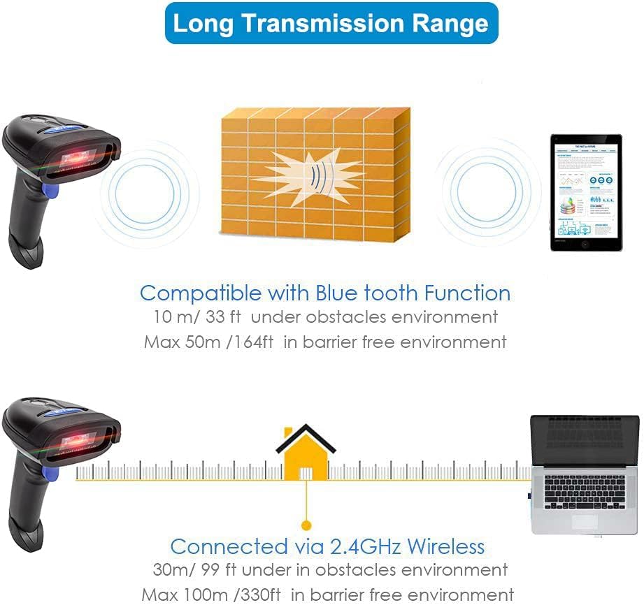 NETUM Bluetooth Barcode Scanner, Compatible with 2.4G Wireless & Bluetooth Function & Wired Connection, Connect Smart Phone, Tablet, PC, CCD Bar Code Reader Work with Windows, Mac,Android (NT-1228BC)