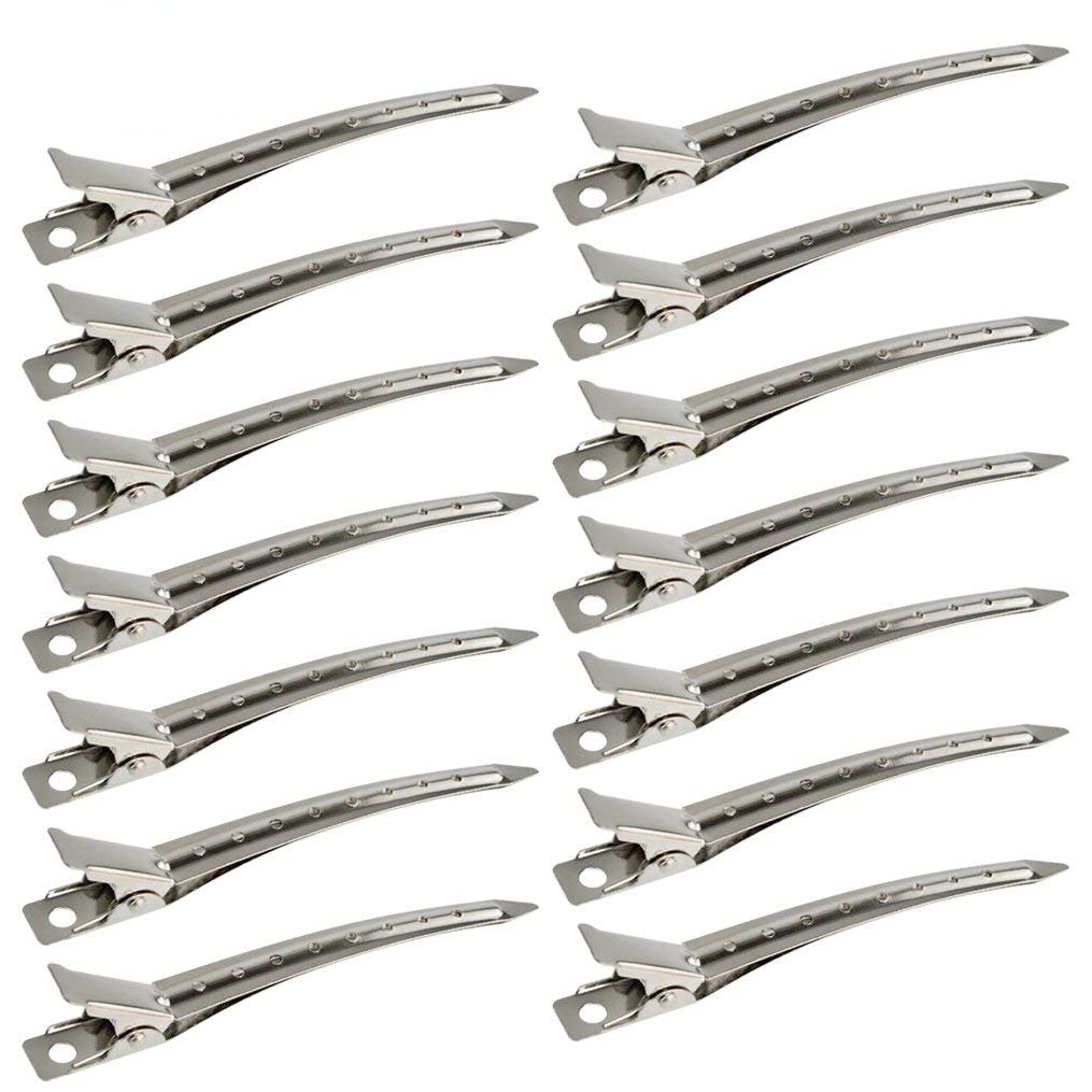 24er-Pack Entenschnabelclips, Bantoye 8,9 cm rostfreie Metall-Krokodilklemmen mit Löchern für Haarstyling, Haarfärbung, Silber