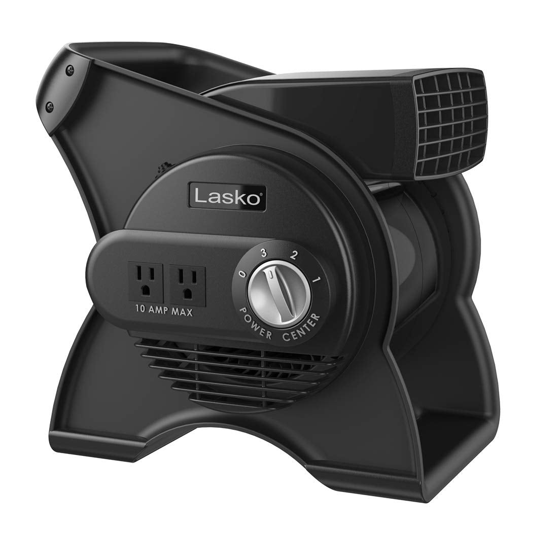 Lasko Portable Utility Fan, 12" 289 CFM Pivoting High Velocity Air Mover Blower Fan, 3 Speeds, 2 Accessory Outlets 120V, Black, U12104