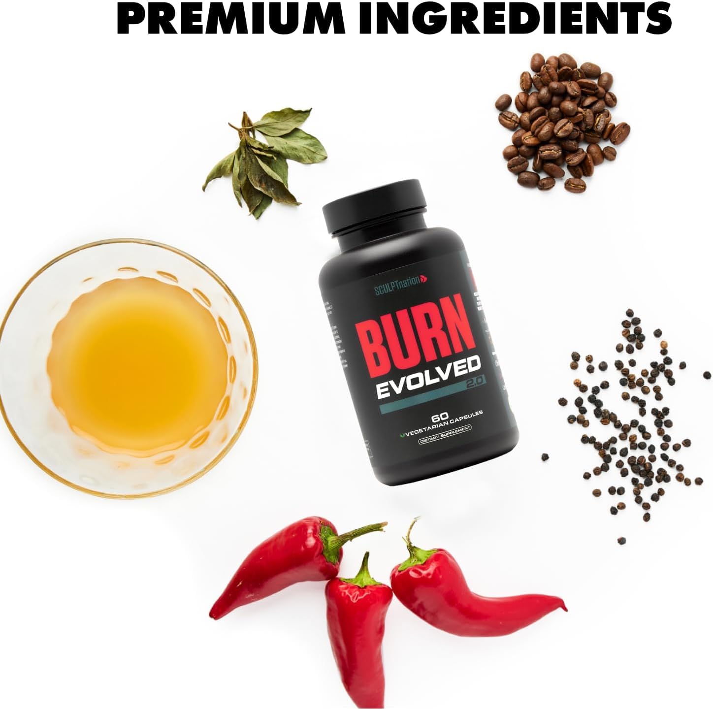 Sculpt Nation by V Shred Burn Thermogenic Fat Burner for Men & Women - Daytime Fat Burner Metabolism Booster - Premium Capsimax Cayenne Pepper, Chromax, Patented Ingredients - 60 Natural Veggie Pills