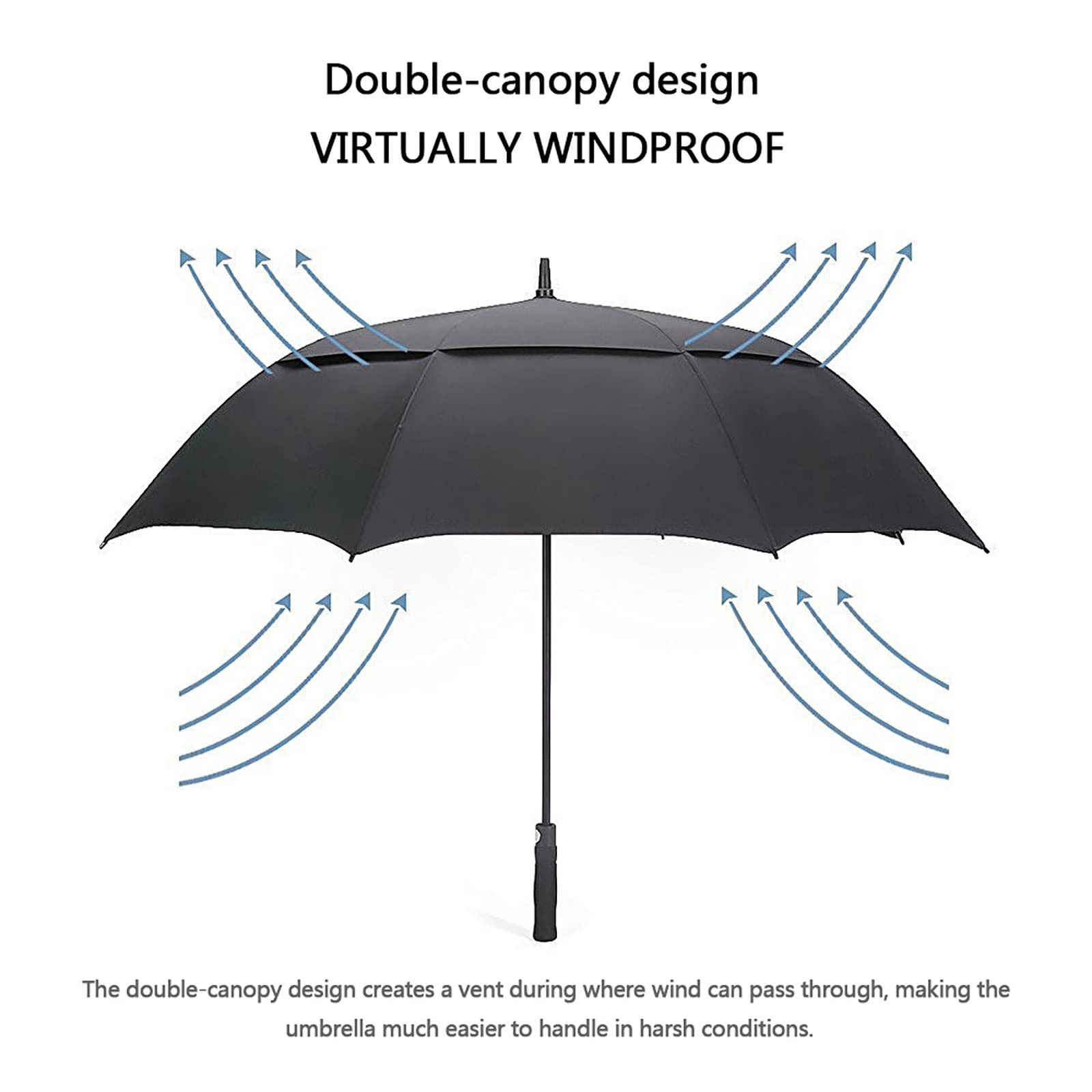 G4Free 62 Inch Automatic Open Golf Umbrella Extra Large Oversize Double Canopy Vented Windproof Waterproof Stick Umbrellas (Black)