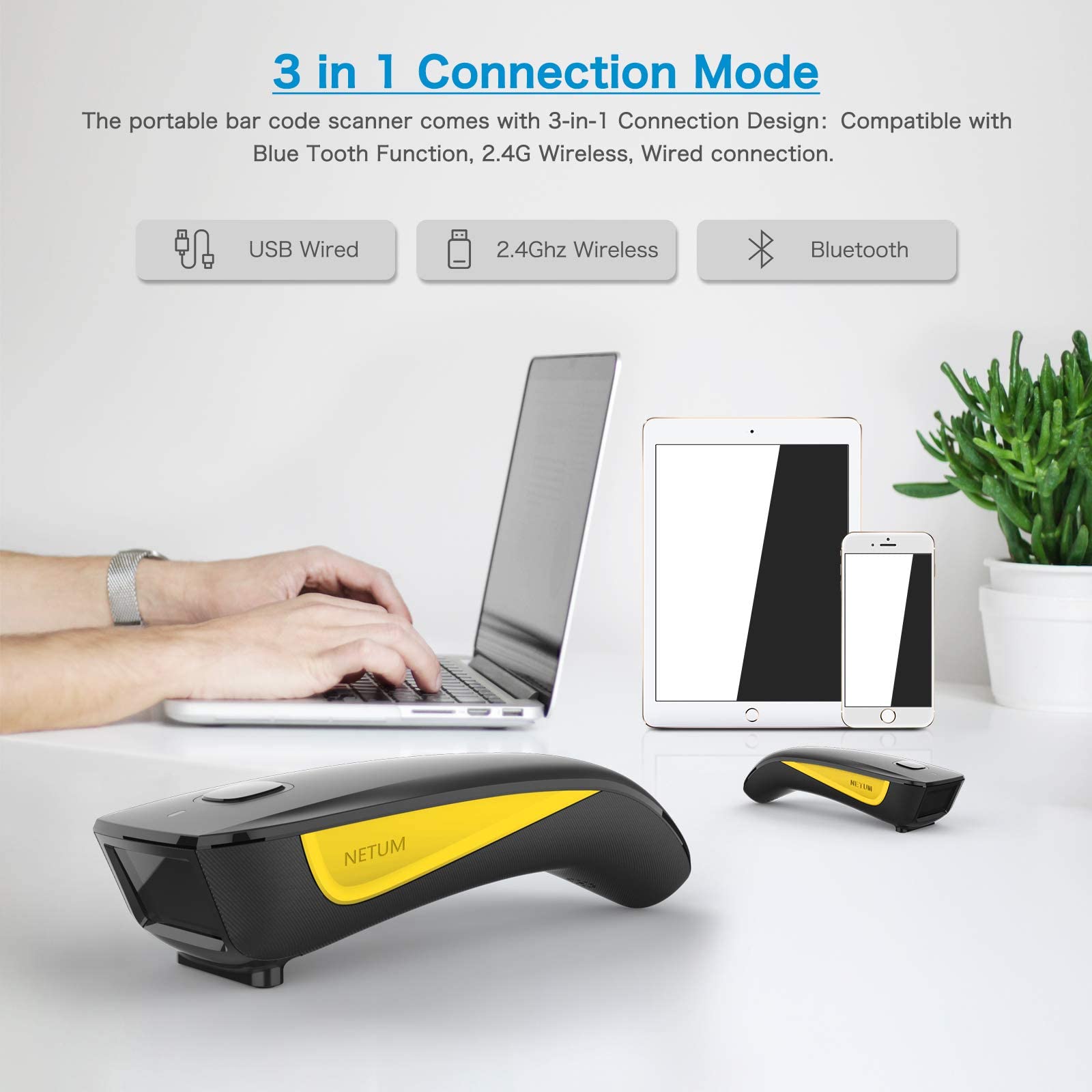 NETUM QR Code Scanner, Mini Barcode Scanner Bluetooth Compatible, Small Portable USB 1D 2D Bar Code Scanner for Inventory, 2.4G Cordless Image Reader for Tablet iPhone iPad Android iOS PC POS - C750