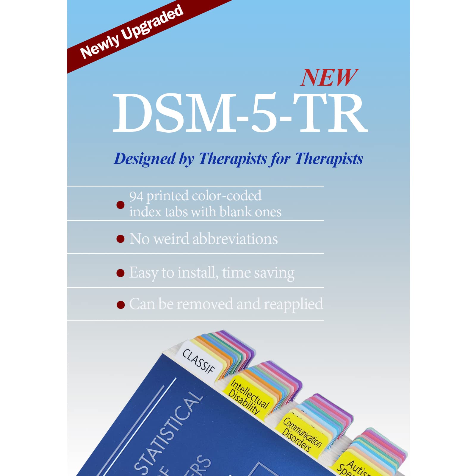 Upgraded Index Tabs for DSM-5-TR 2022, 94 Printed DSM-V-TR Tabs, 100 Tabs in Total, with Alignment Guide & Disorders Description Sheet for The Diagnostic and Statistical Manual of Mental Disorders