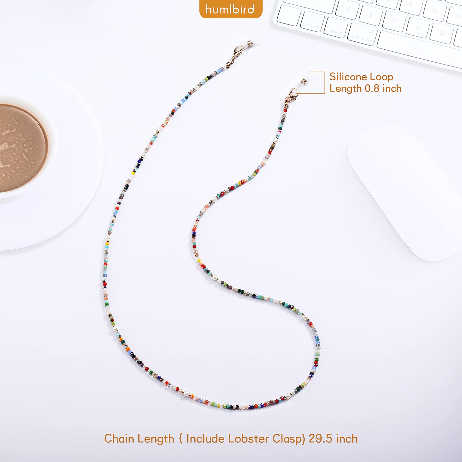 humlbird Mask Lanyard Eyeglasses Chain Healing Crystal Beaded Sunglasses Chains with Pearl for Women, Colorful