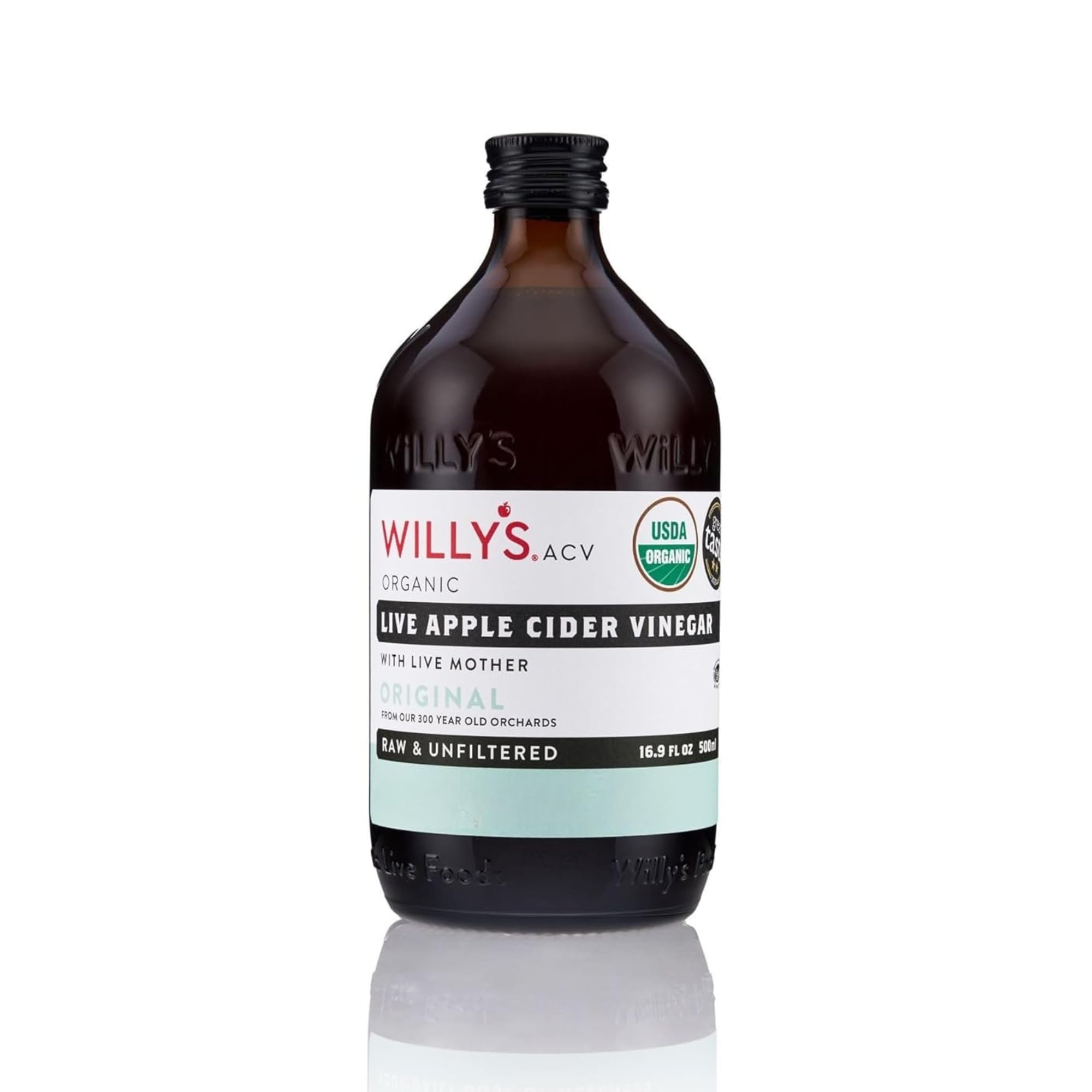 Willy's Bio-Apfelessig mit Mutter – Probiotika für Entgiftung und Darmgesundheit. 16.9oz Glasflasche