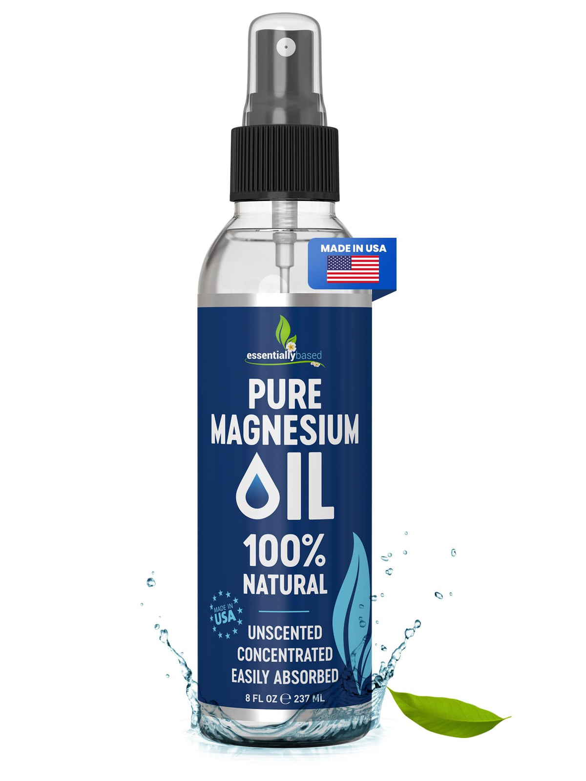 Reines Magnesiumöl-Spray 237 ml – Magnesiumspray zur äußerlichen Anwendung für besseren Schlaf Extra stark – Weniger Brennen – Weniger Juckreiz – 100 % natürliches und biologisches Öl – Hergestellt in den USA