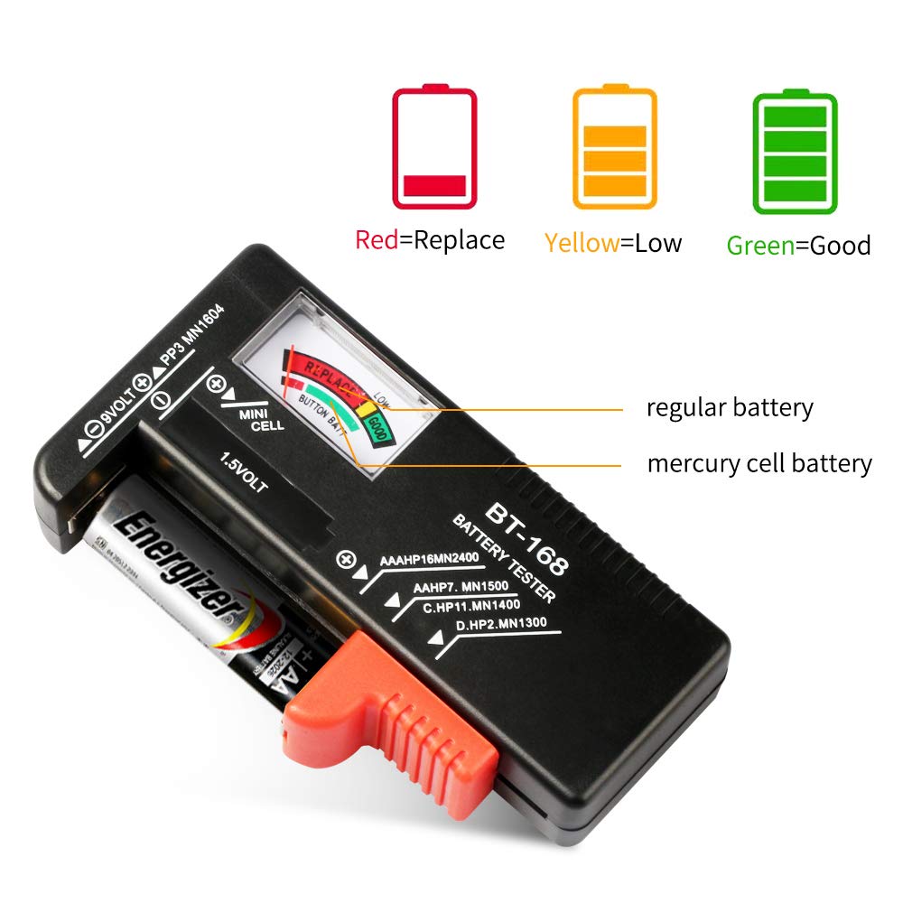 2Pcs Battery Tester Checker, Universal Battery Checker for AA AAA C D 9V 1.5V Button Cell Household Batteries Smal Electrical Monitor Meter Equipment (Requires No Battery for Operating)