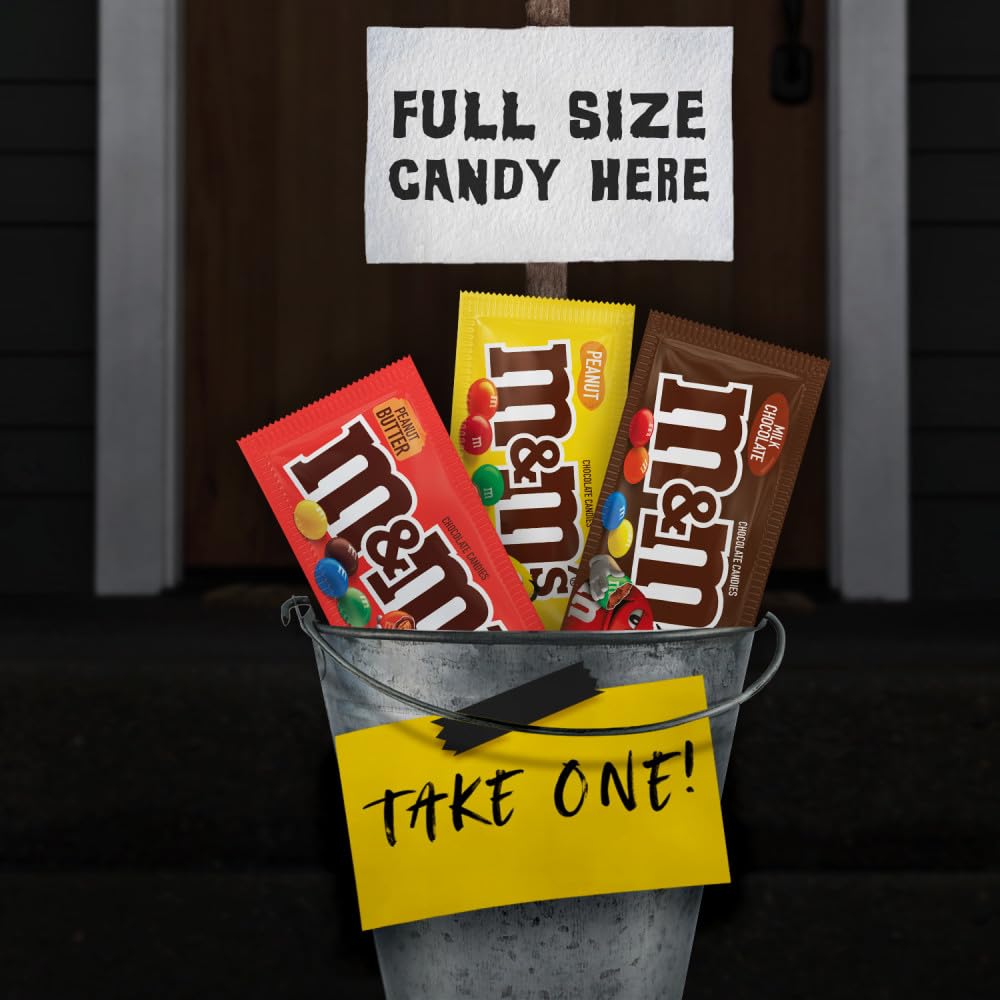M&M's Milk Chocolate, Peanut & Peanut Butter Full Size Chocolate Halloween Candy Assortment Trick or Treat Gifts - 18 Piece Bulk Candy Box