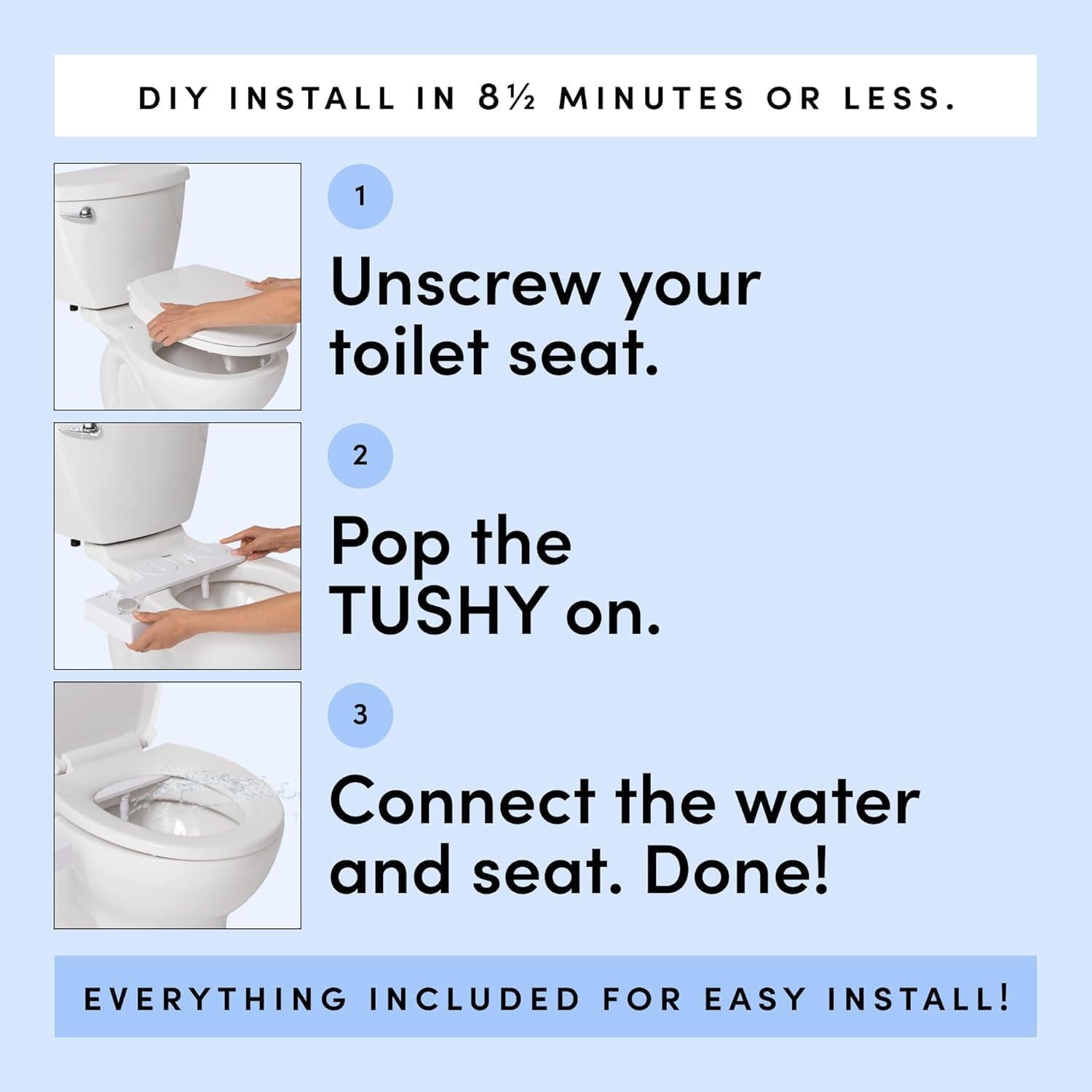 TUSHY Fresh Cool Water Bidet: Ultra Slim Toilet Seat Attachment (Non-Electric Self-Cleaning Hygienic Nozzle) Easy DIY Install <10 Min | Adjustable Water Pressure Control, Silver Knob