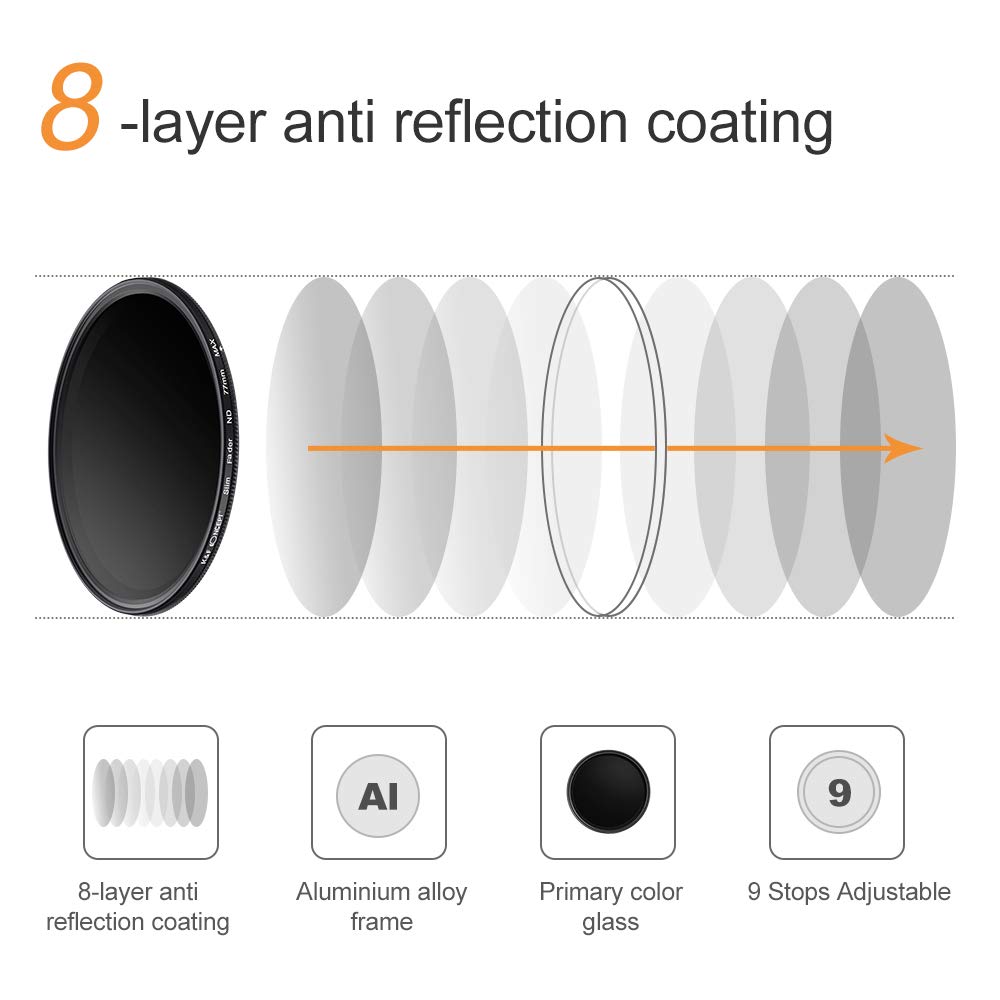 K&F Concept 67mm Variable ND2-ND400 ND Lens Filter (1-9 Stops) for Camera Lens Adjustable Neutral Density Filter with Microfiber Cleaning Cloth (B-Series)