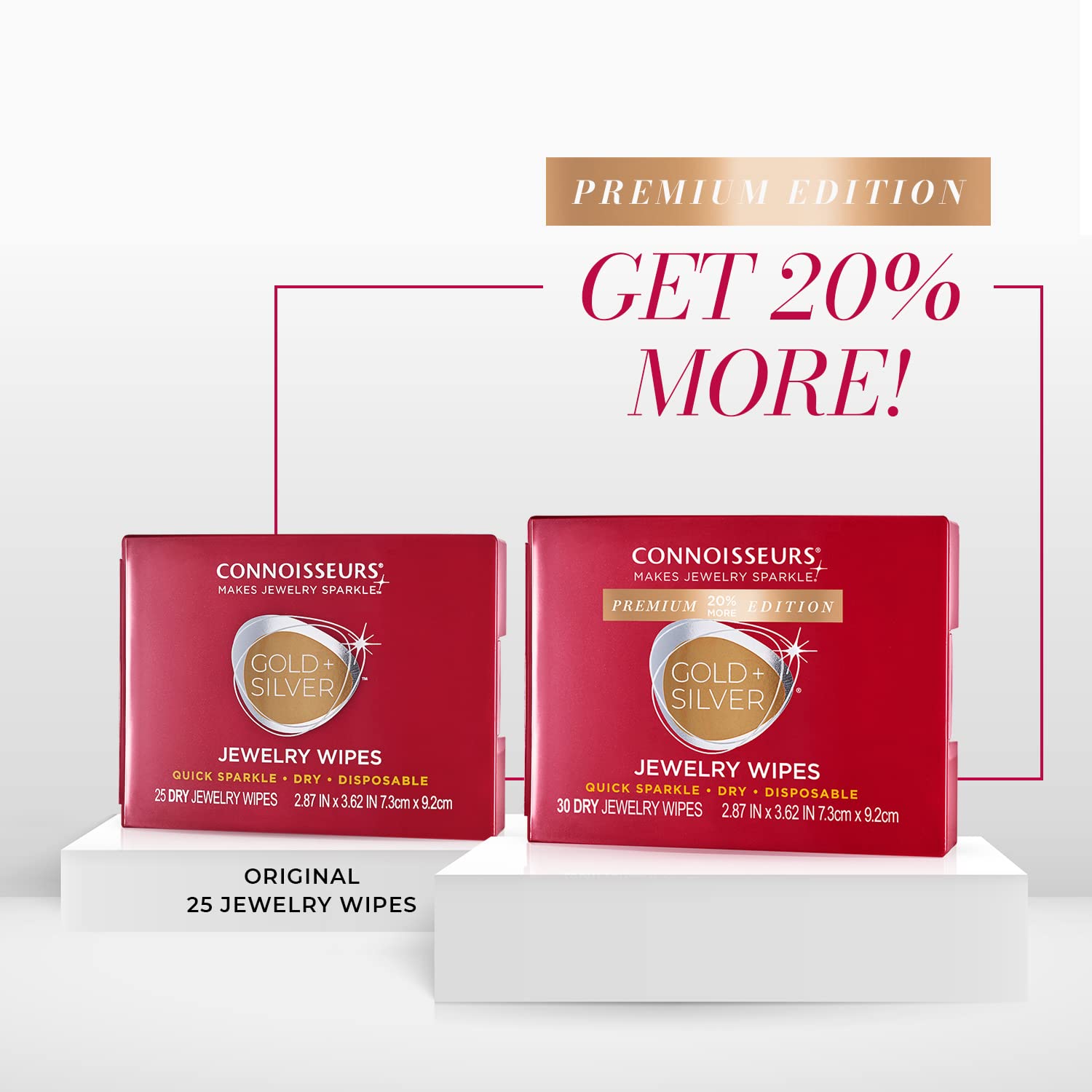 CONNOISSEURS Premium Edition Jewelry Wipes for Gold & Silver Jewelry - 30 Pack - Dry and Disposable - Clean, Polish, and Remove Tarnish
