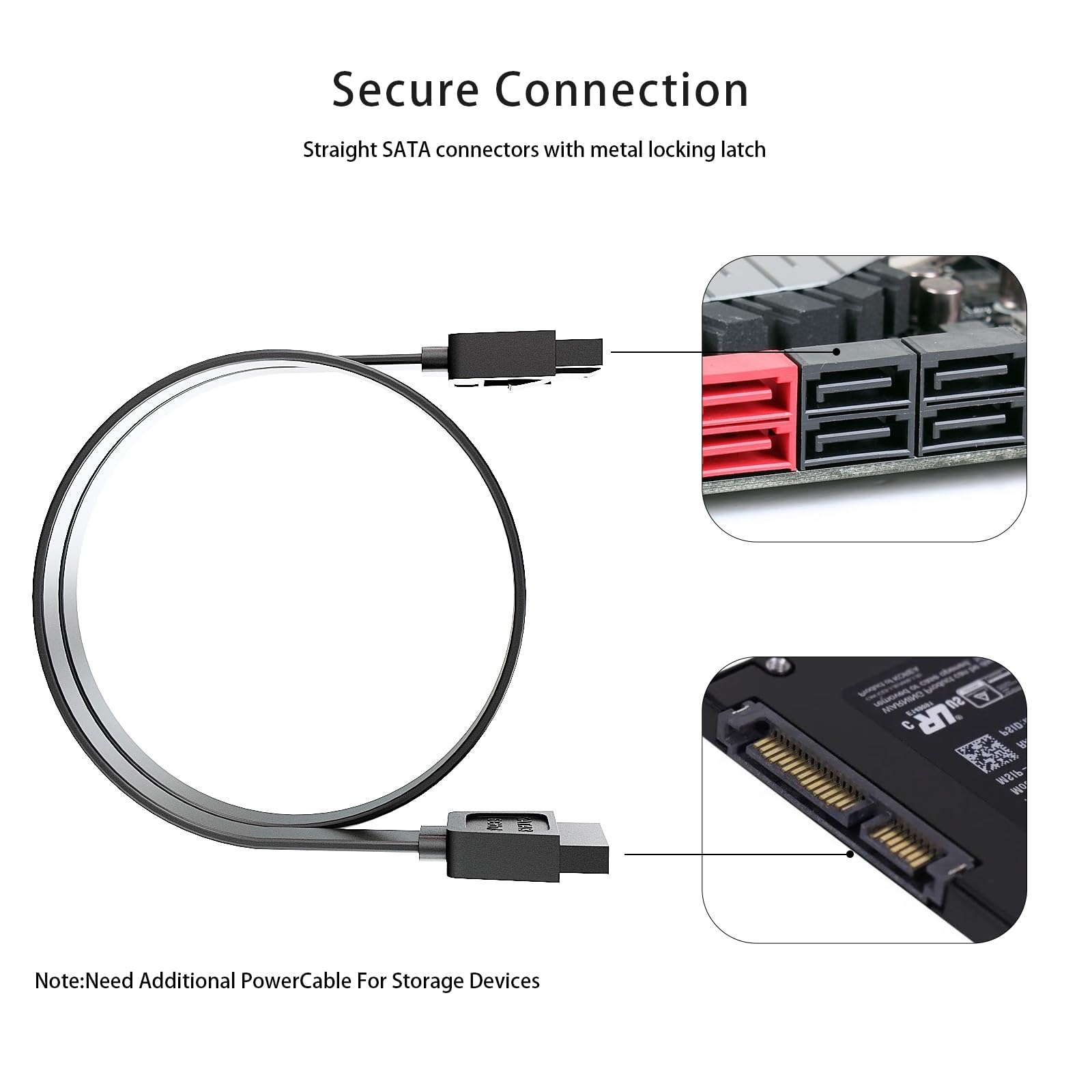 Mbiydeg SATA Cable III for SSD HDD Data,3 PCS 6Gbps Straight Angle 15 Inch Sata Data Cable Compatible for SATA Hard Drive CD Driver, CD Writer,Black