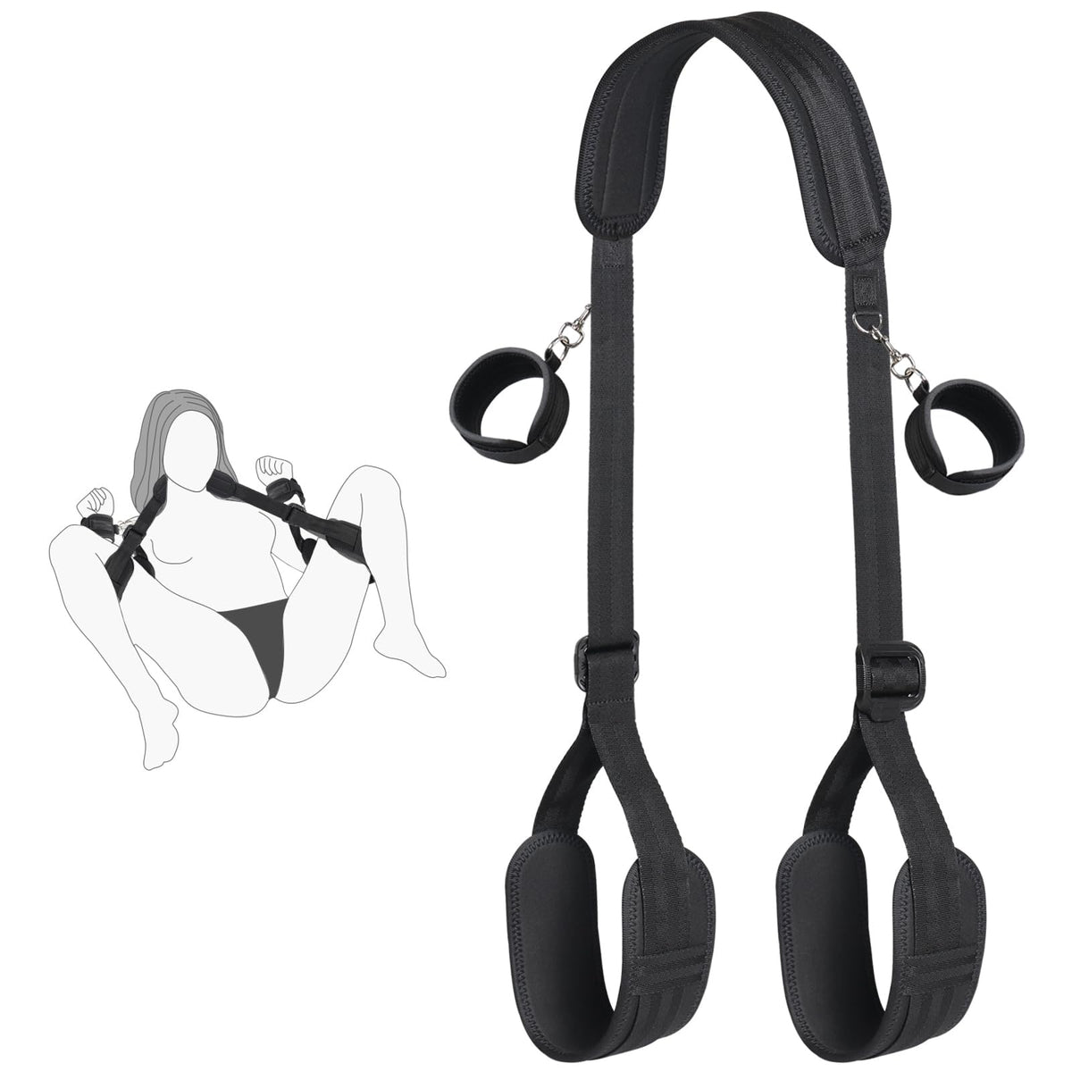 Sex Bondage BDSM Kit, Bed Restraints Set with Handcuffs Neck to Thigh/Ankle, Adjustable Leg Straps&Handcuffs for SM Adult Couples Game Play, Sex Toy for Women Beginner Leg Straps Tie Set Rope