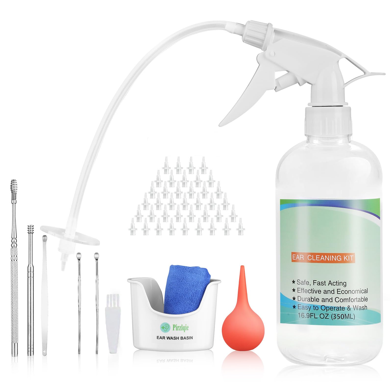 Ear Wax Removal Tool, Ear Cleaning Kits Safe Ear Irrigation Kit Ear Flush Kit for Adults Kid, Ear Wax Washer Device Easy to Operate, Includes Basin, Syringe, Curette Kit, Towel and 40 Disposable Tips