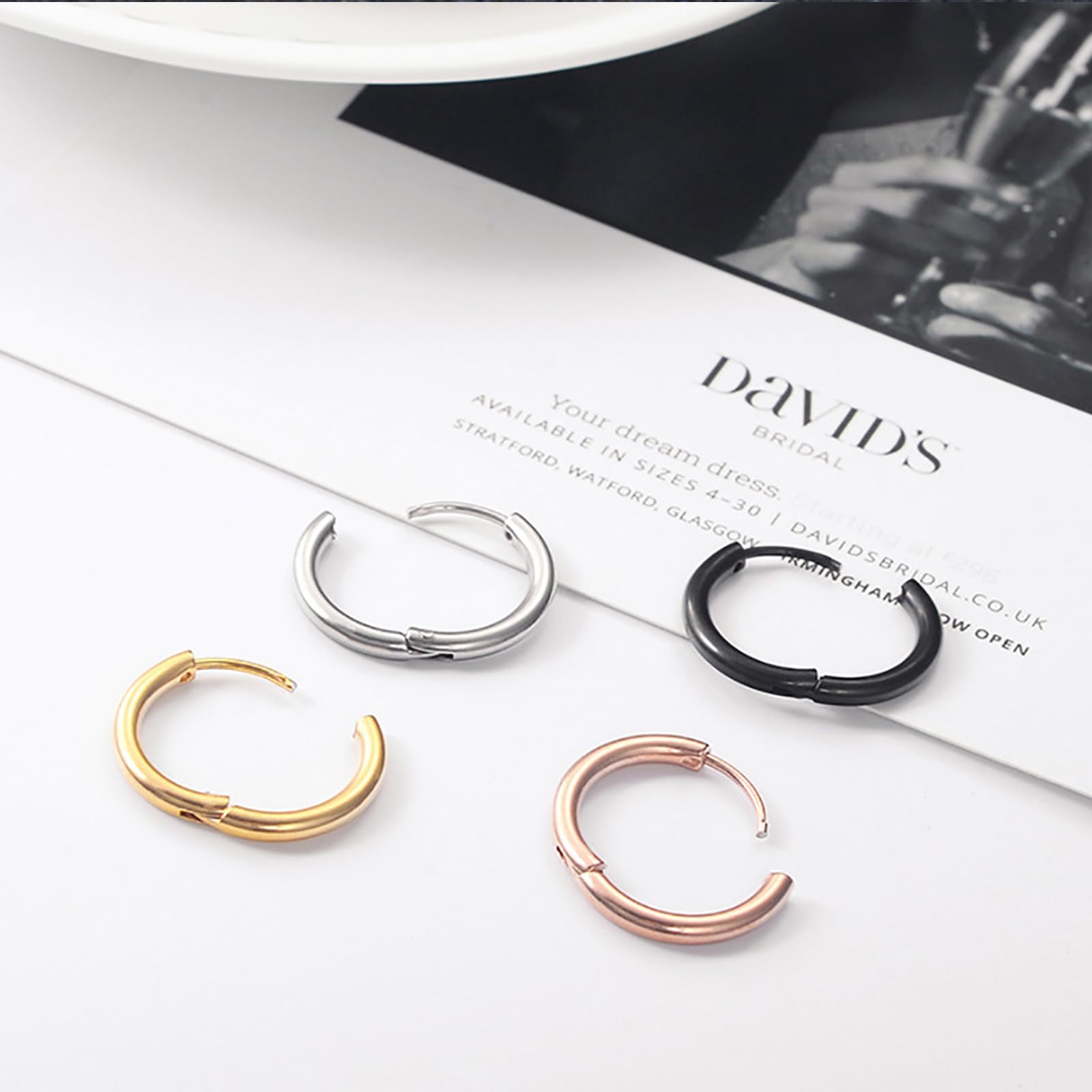 Gabry&jwl 316L Surgical Stainless Steel Hoop Earrings - 6mm, 8mm, 10mm, 12mm Silver Huggie Earrings - Hypoallergenic Cartilage Hoops for Helix, Lobes
