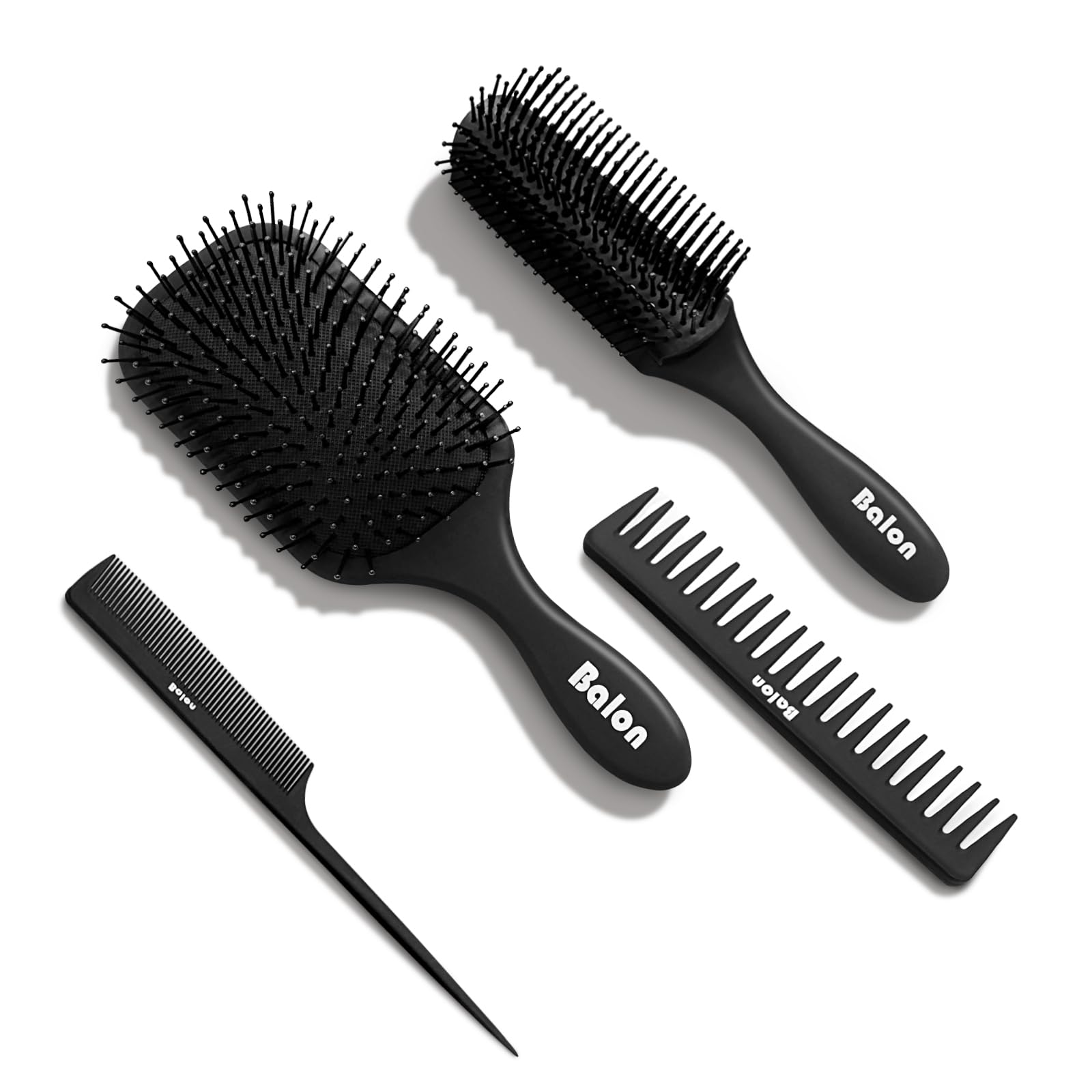 Balon Haarbürste für Damen und Herren, 4-teiliges Paddelbürsten-Entwirrbürsten-Haarkamm-Set für langes, dickes, dünnes, lockiges Haar, Haarbürste ideal für nasses oder trockenes Haar, kein Verheddern mehr