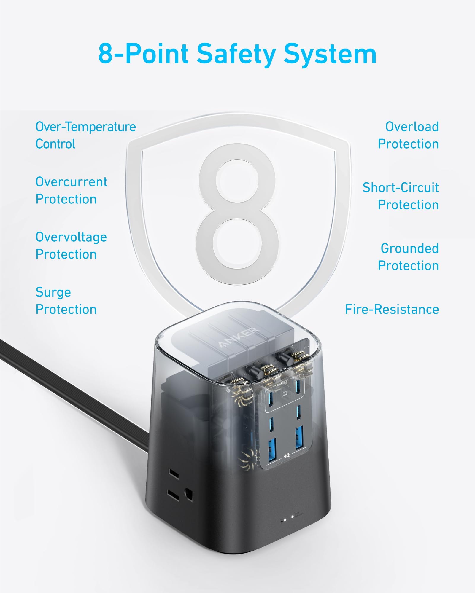Anker Charging Station (100W), 9-in-1 USB-C Power Strip with 300J Surge Protection, for iPhone 16 & MacBook, 5 ft Flat Cable and Plug, 4 USB-C and 2 USB-A Ports, 3 AC Outlets, for Home, Office