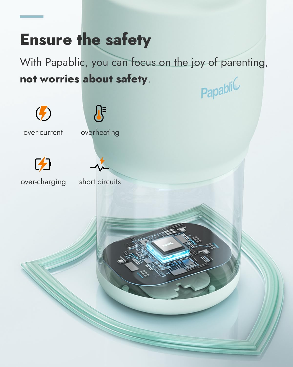 Papablic Pro Portable Bottle Warmer for Travel – Fast Heating, Built-in Sterilizer, 30W Fast Charge, 5-Temp Control, Easy-Clean Wide Mouth, Baby Milk Warmer for Breastmilk & Formula, Mint Green