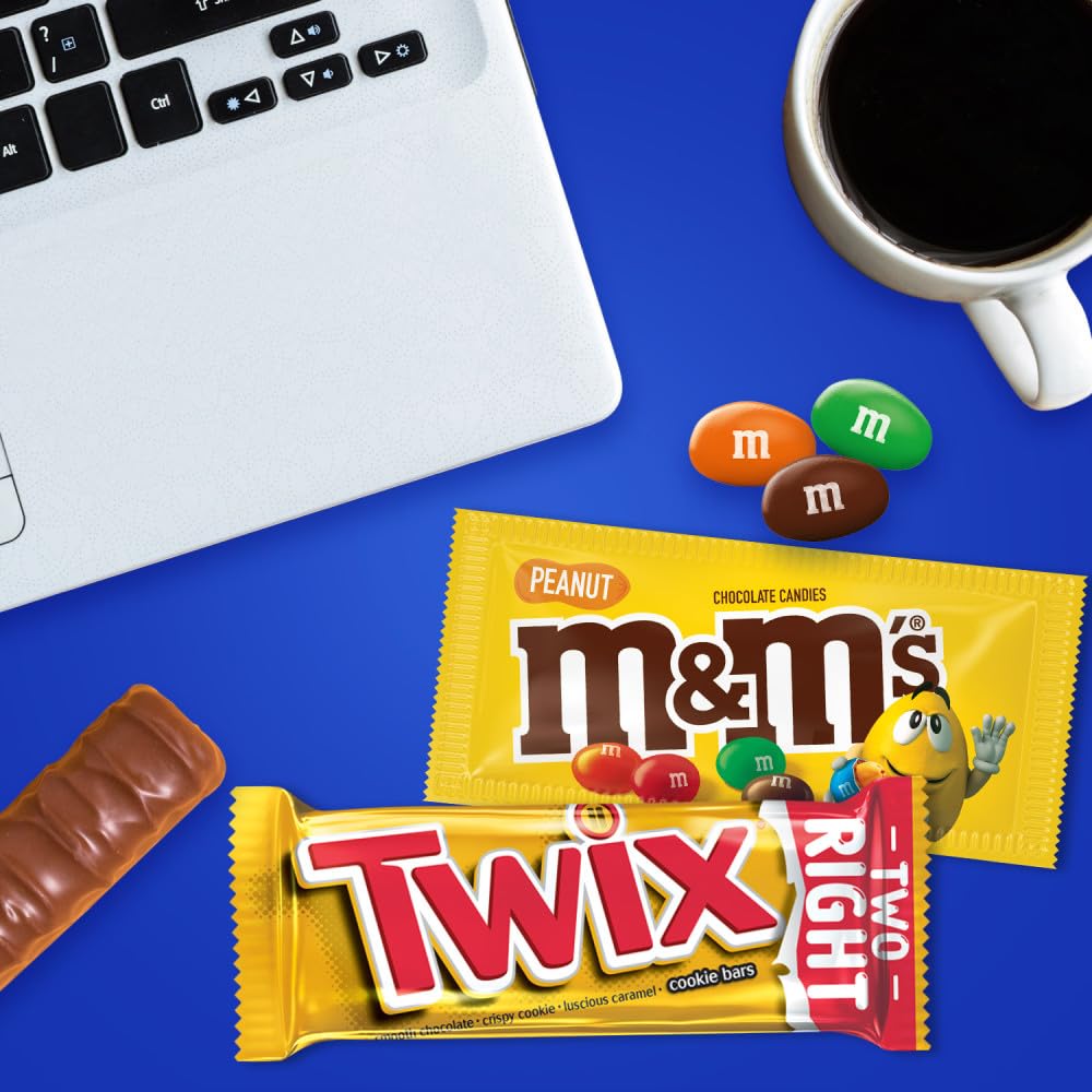 Mars M&M'S Peanut, M&M'S Caramel, SNICKERS Original, SNICKERS Peanut Butter Squared, TWIX Original and TWIX Cookie Dough Variety Pack Full Size Individually Wrapped Milk Chocolate Candy Bars, 18 Ct