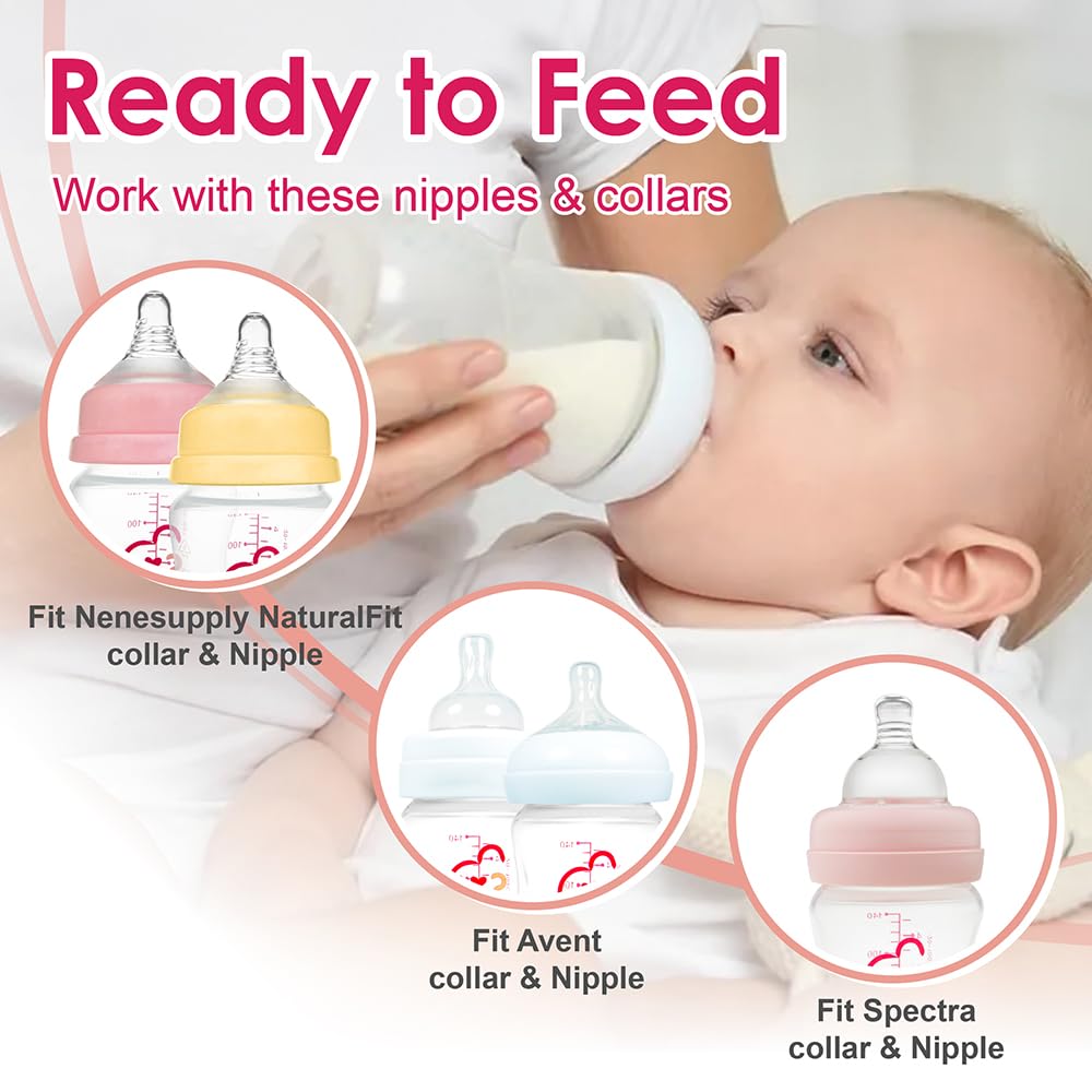 Nenesupply 9oz 4 Count Wide Neck Mouth Breastmilk Storage Bottle Breast Pump Bottles Use for Pumping with Spectra S1 S2 9 Plus Breast Pumps. Replace Spectra Bottles for Pumping Breastmilk Collection
