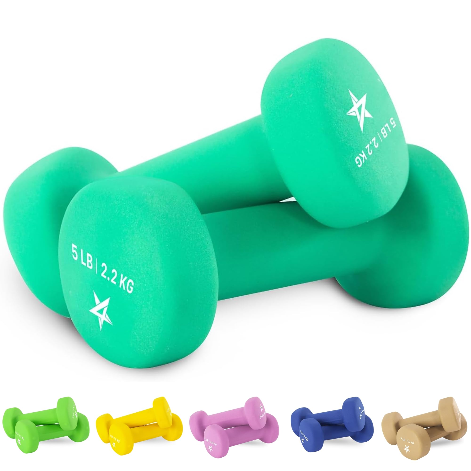 Yes4All 5 lbs Dumbbells Neoprene with Non Slip Grip - Great for Total Body Workout - Total Weight: 10 lbs (Set of 2)