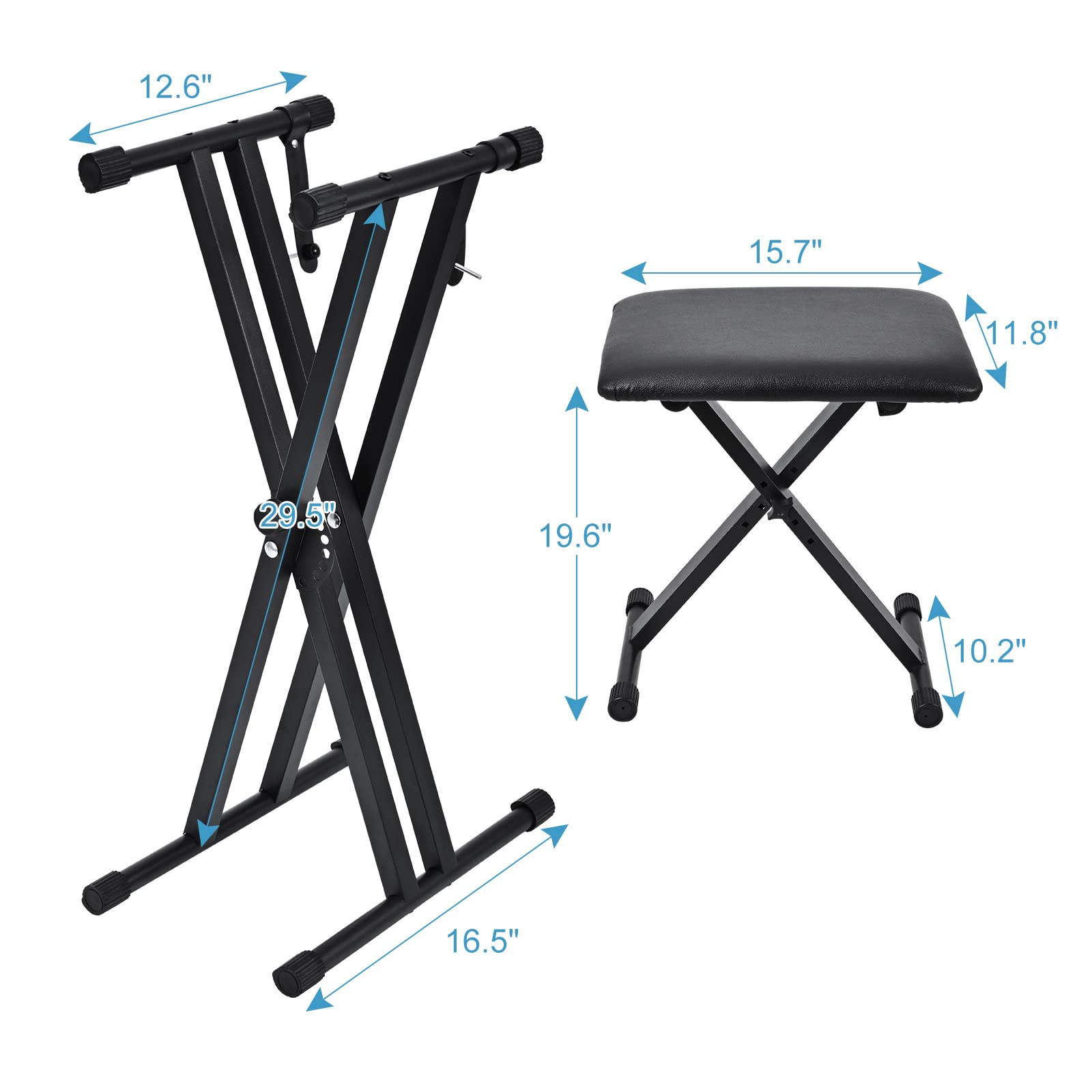 tipatyard Keyboard & Bench Set, 2024 Upgrade Heavy Duty Double-X Keyboard Stand, Adjustable & Portable Digital Piano Stand with Locking Straps