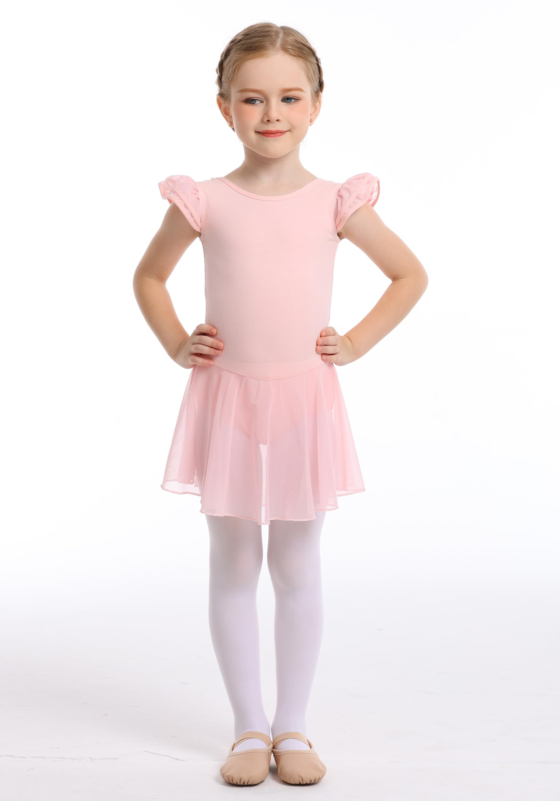 Mecceos Ballet Leotards with Skirt for Toddler Girls Dance Ruffle Ballerina Dresses Outfits (Ballet Pink, 4-6 Years, MEAM-251)