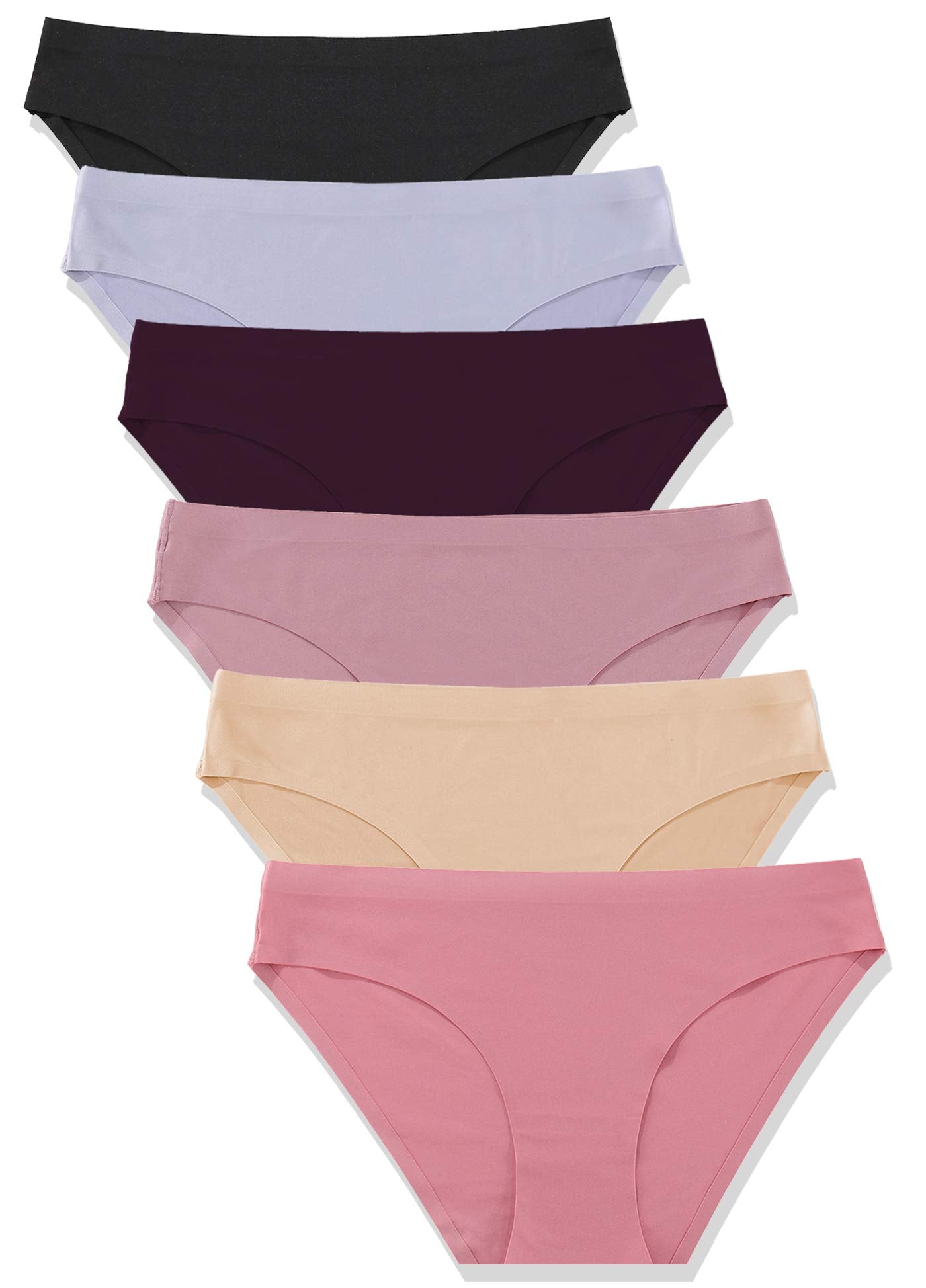 FINETOO 6 Pack Women's Seamless Hipster Underwear No Show Panties Invisibles Briefs Soft Stretch Bikini Underwears XS-XXL(M)