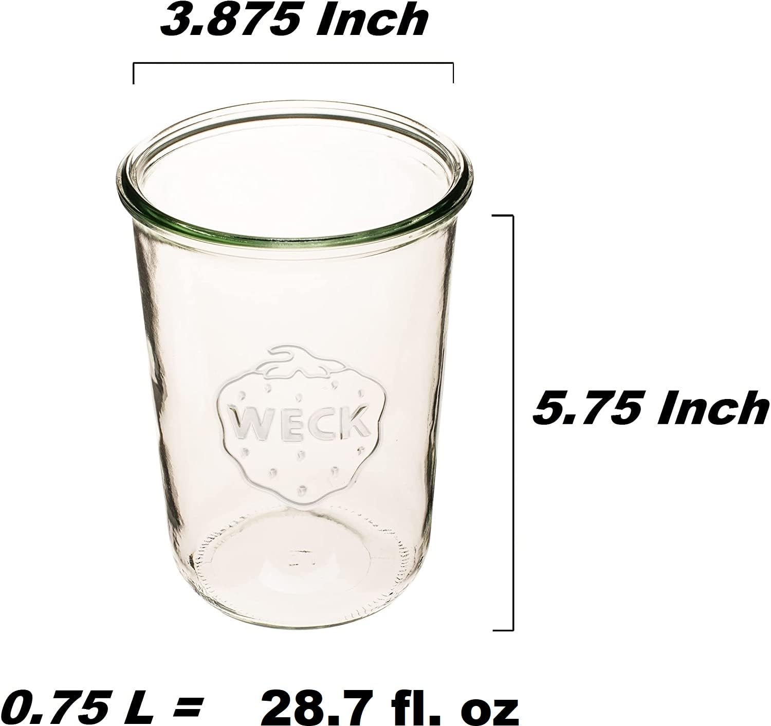 Weck Canning Jars 743 - Weck Mold Jars made of Transparent Glass - Eco-Friendly Canning Jar - Storage for Food with Air Tight Seal and Lid - 3/4 Liter Tall Jars Set - Set of 2 Jars