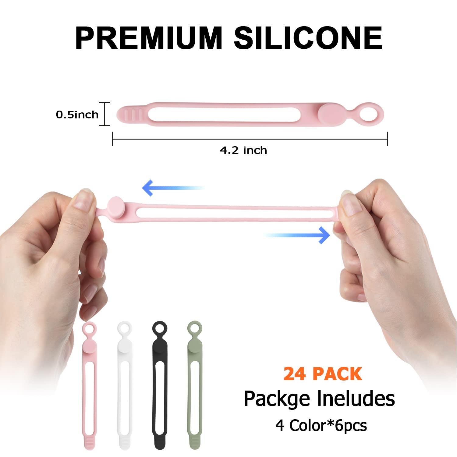 Nearockle 24Pcs Silicone Cable Straps Cord Organizer for Bundling Earphone, Phone Charger, Computer Cords, Reusable Cable Ties Wire Organizer in Home,Office,Kitchen,School (4 Colors)