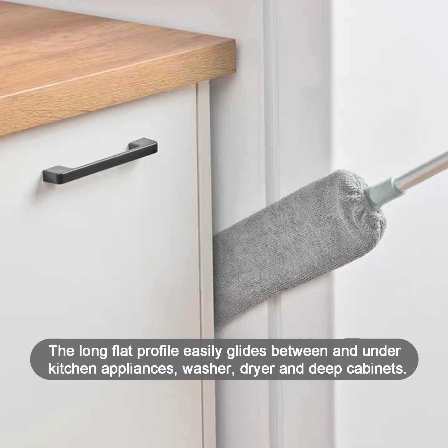 Dust Brush Under Appliance Microfiber Duster with Extension Pole (40 to 55 inches) Bendable, Washable, Extendable Gap Dusters for Sofa Bed Fridge Furniture Bottom - Wet or Dry