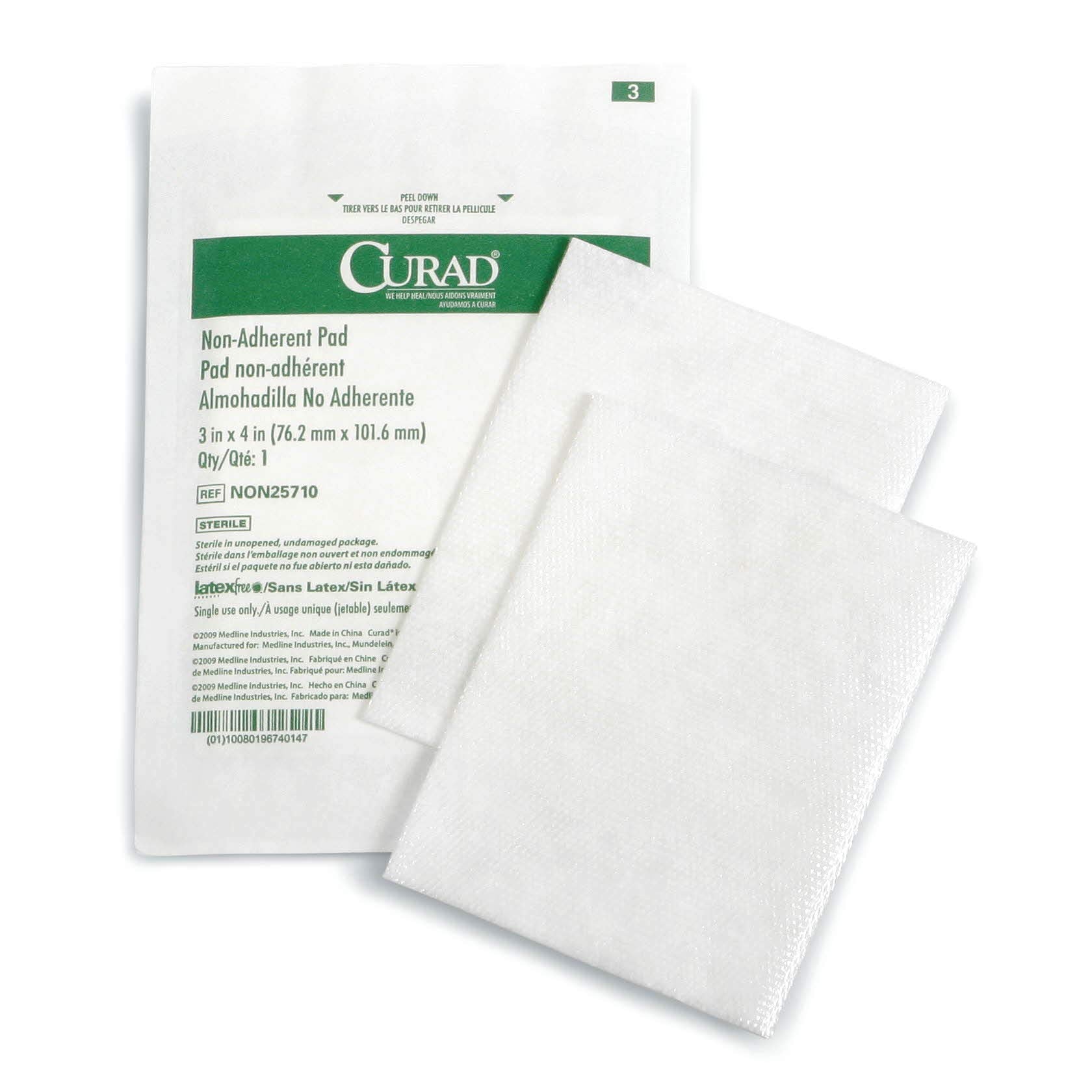 CURAD Sterile Non-Adherent Pads (Pack of 100), 3"x4", for gentle wound dressing and absorption without sticking