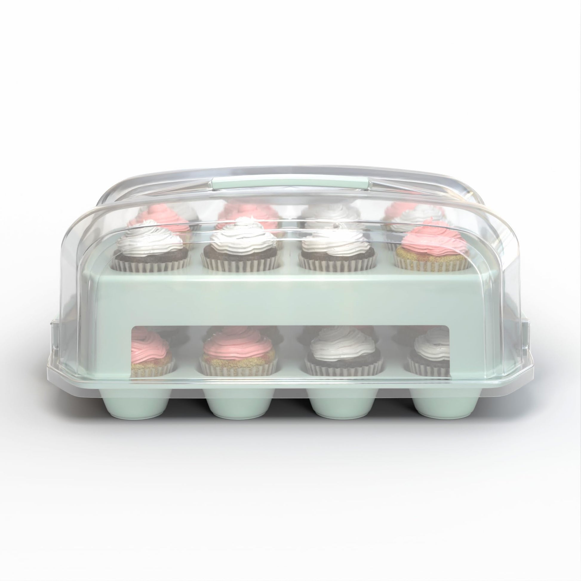 Top Shelf Elements Cupcake Carrier, Green Cupcake Holder Carries 24 Standard-Size Cupcakes, Muffin Traveler Two Tier Stand Reusable Cupcake Box