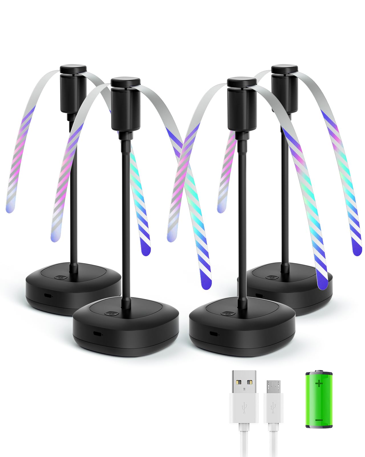 Edvision 4 Pack Food Table Fan, 2000mAh USB Powered Rechargeable Food Fan, Portable Fan with Flexible Goose-Neck and Soft Blades for BBQ, Patio, Party