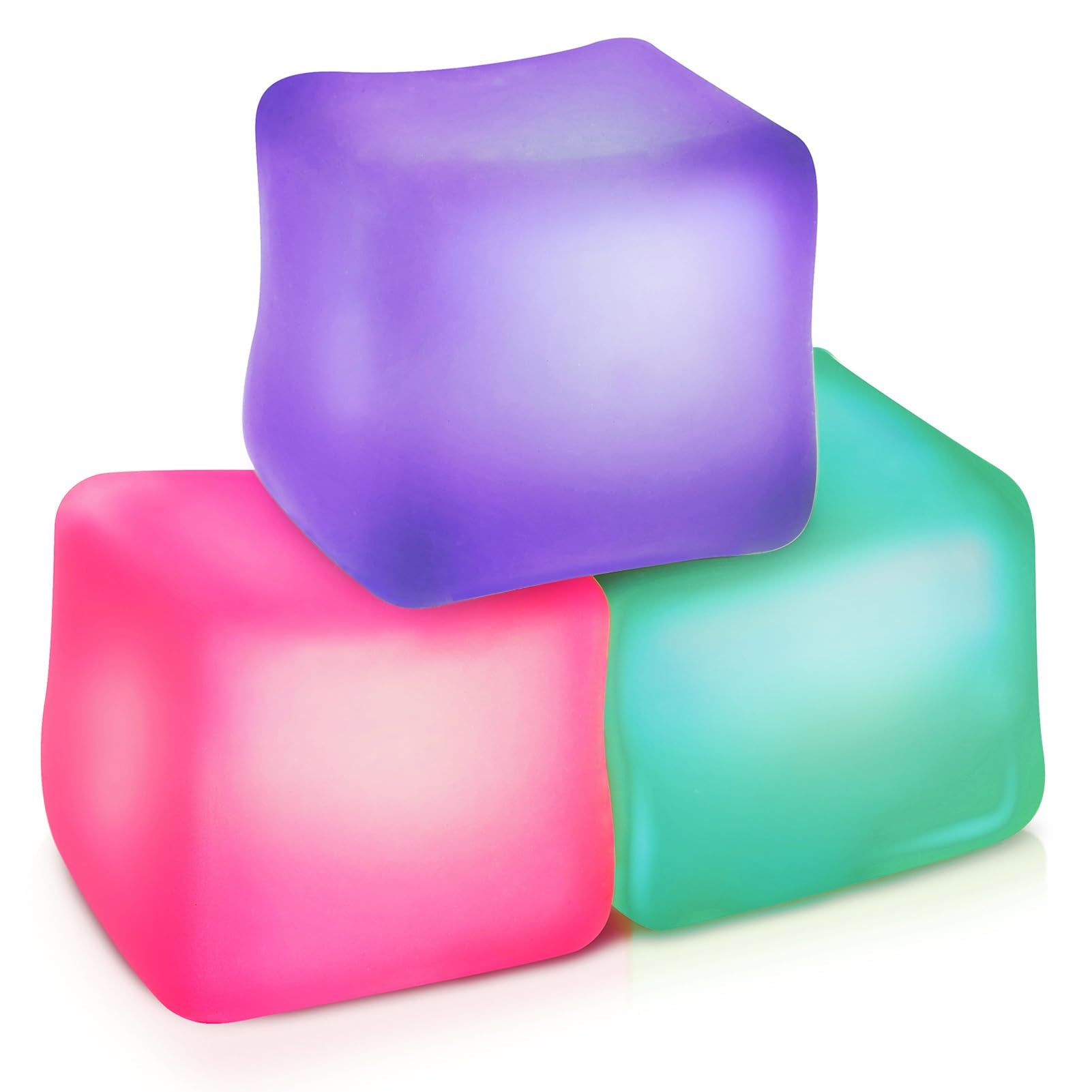 Fidget Toy Stress Cube 3 Pack - High Density Gel Filled 2.1" Cube, Squishy Fidget Toys for Relaxation, Calming Sensory Toys for Autism, Stress Balls for Kids Adults Children Teens